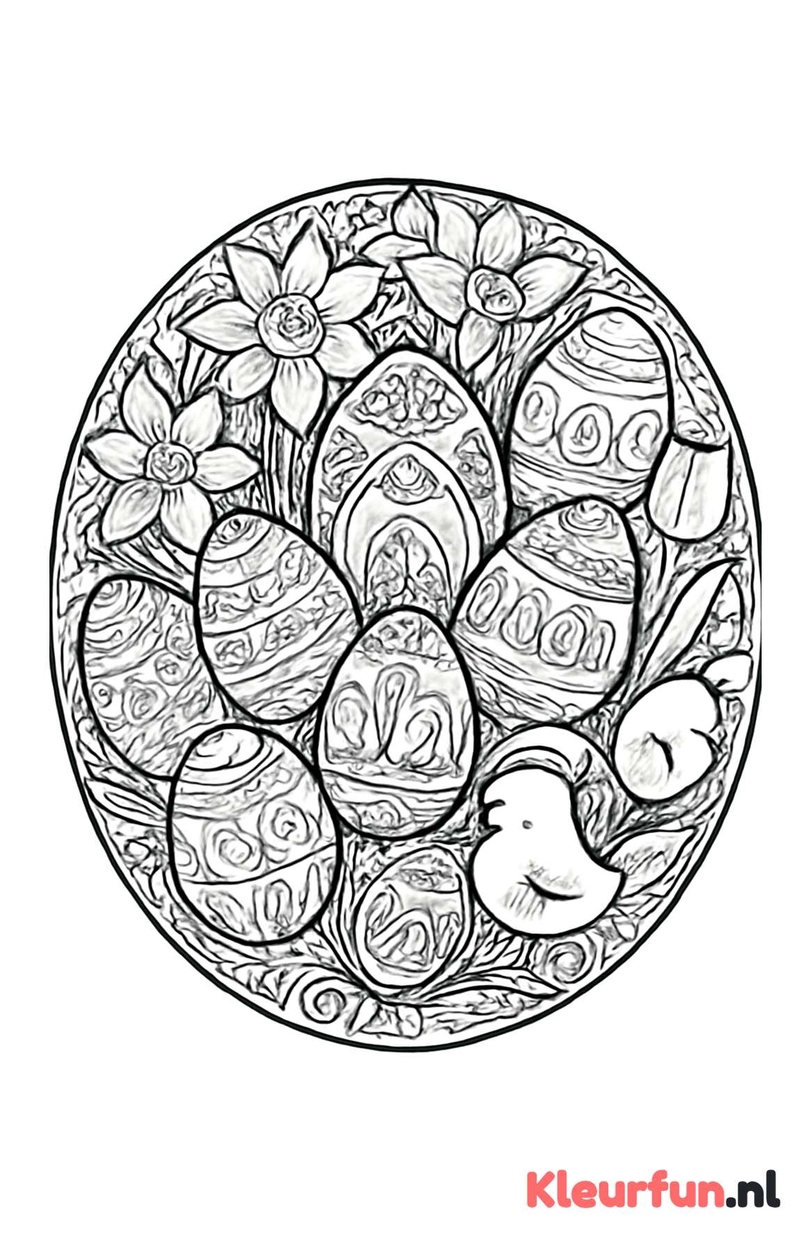 Gedetailleerde Pasen mandala met eieren en lentebloemen