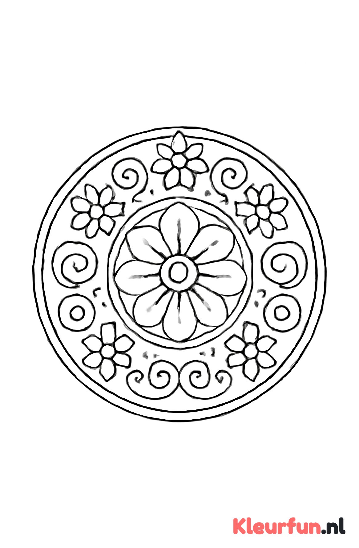 Mandala met symmetrische bloemen en spiralen