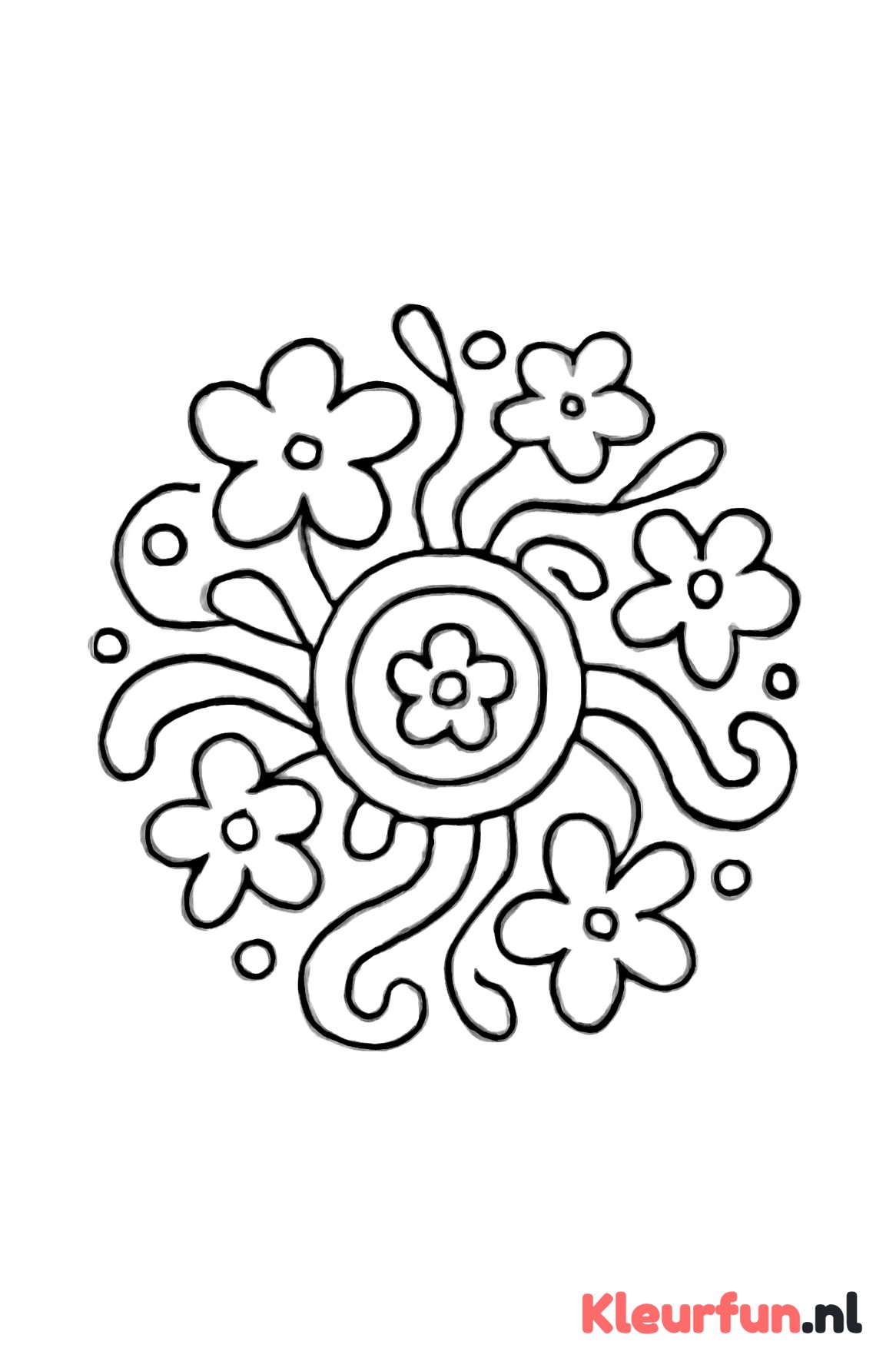 Mandala met vloeiende lijnen en bloemen