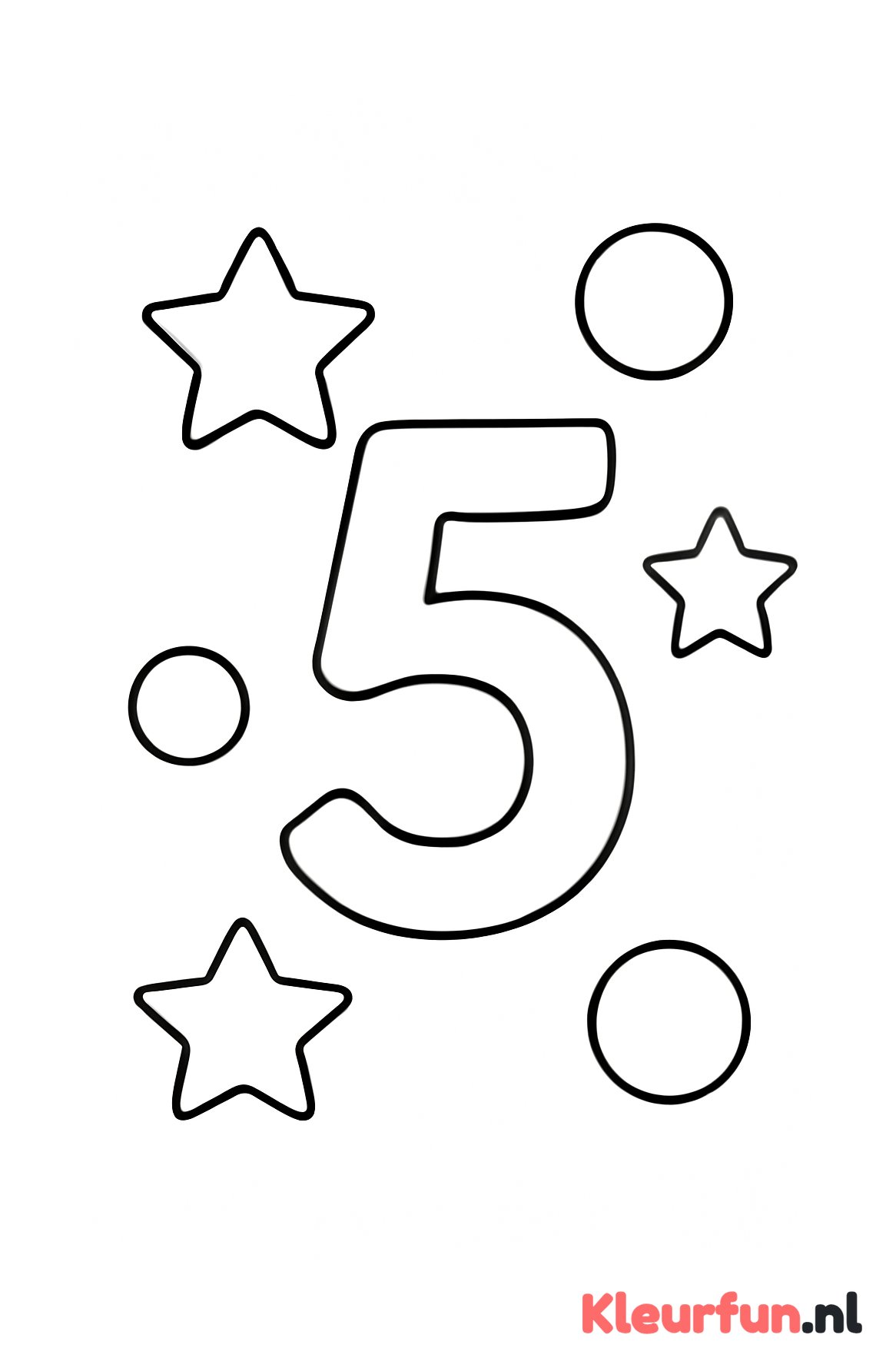 Nummer 5 omringd door vormen