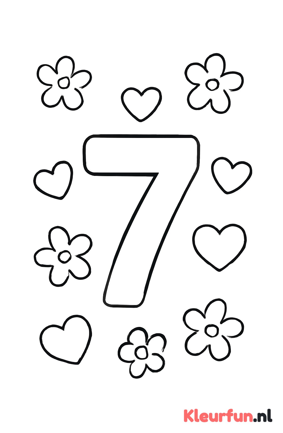 Nummer 7 omgeven door objecten