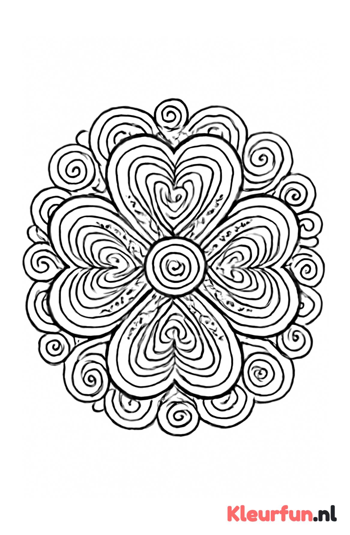 Overlappende hartvormen en spiralen mandala