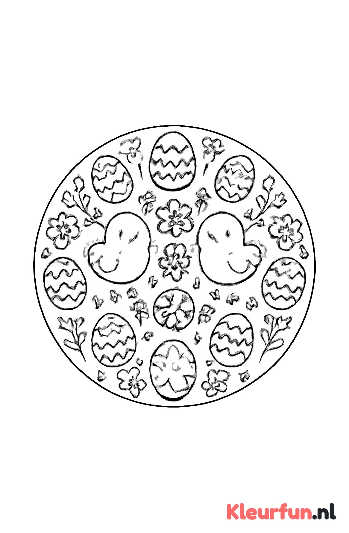 Paasmandala met paaseieren en kuikentjes