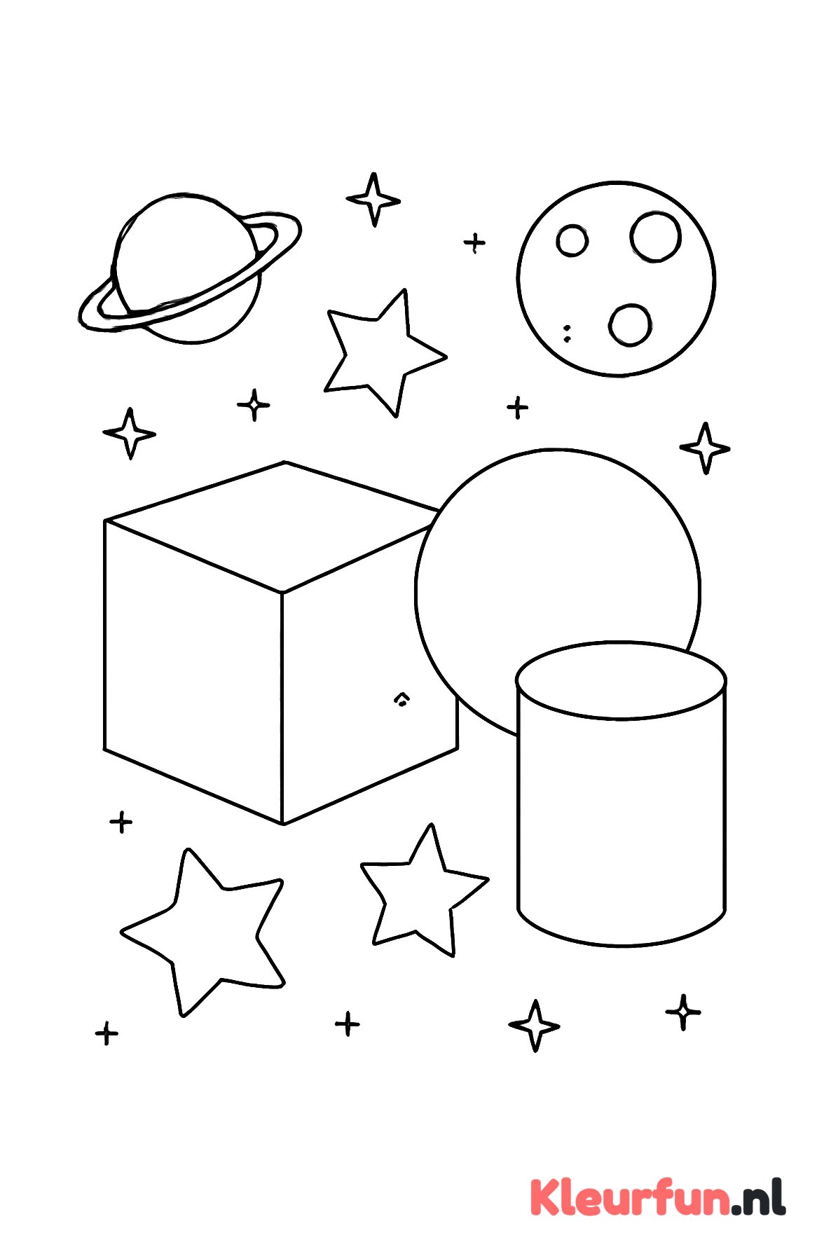 Ruimtefiguren met sterren en planeten