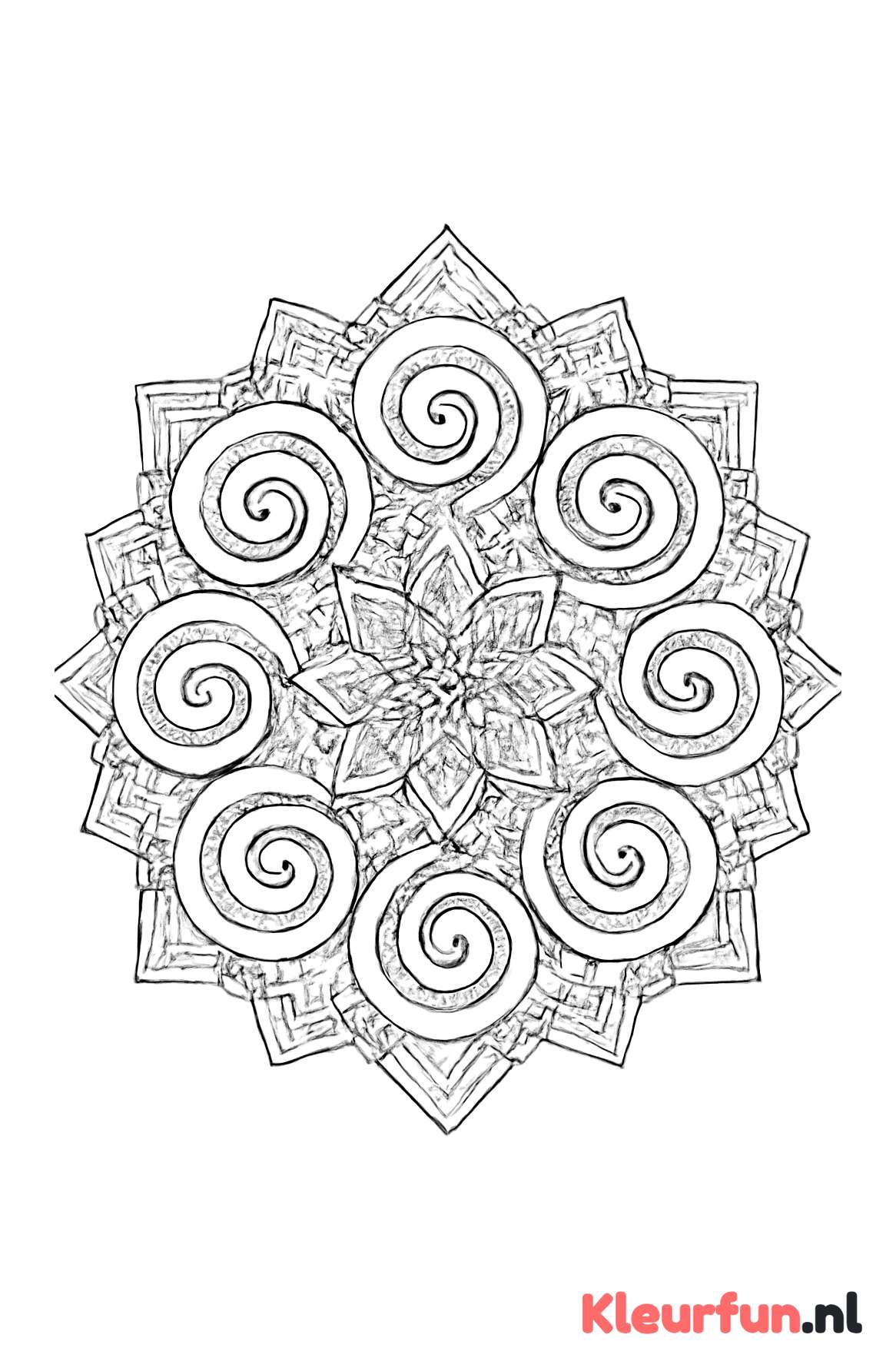 Mandala met spiralen en polygonen