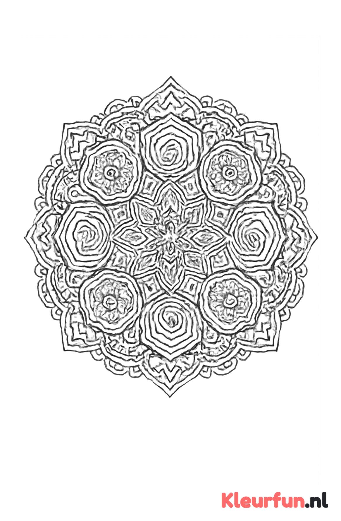 Symmetrische mandala met hexagonen en spiralen