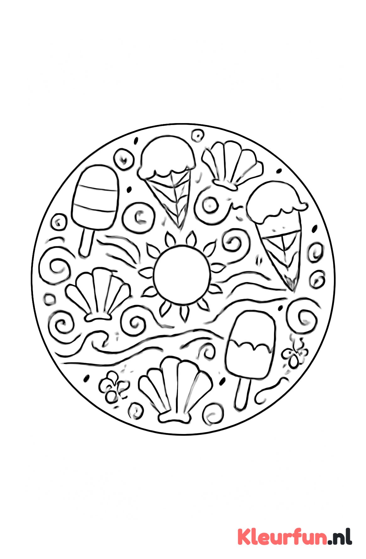 Mandala met ijsjes en schelpen in zomerstijl
