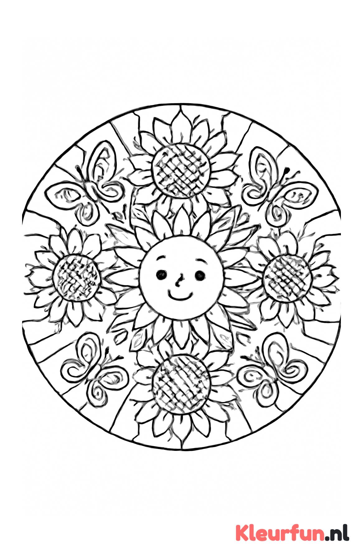 Zomer mandala met zonnebloemen en vlinders