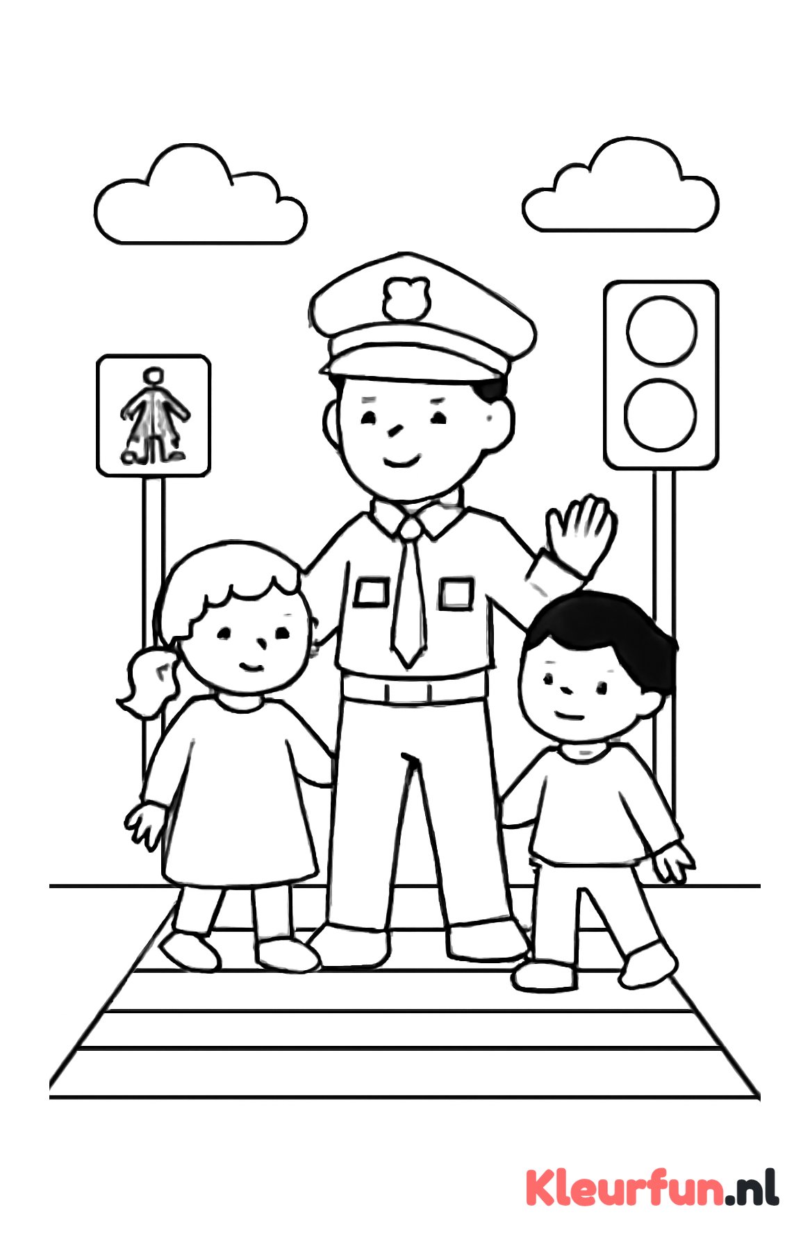 Agent helpt kinderen oversteken