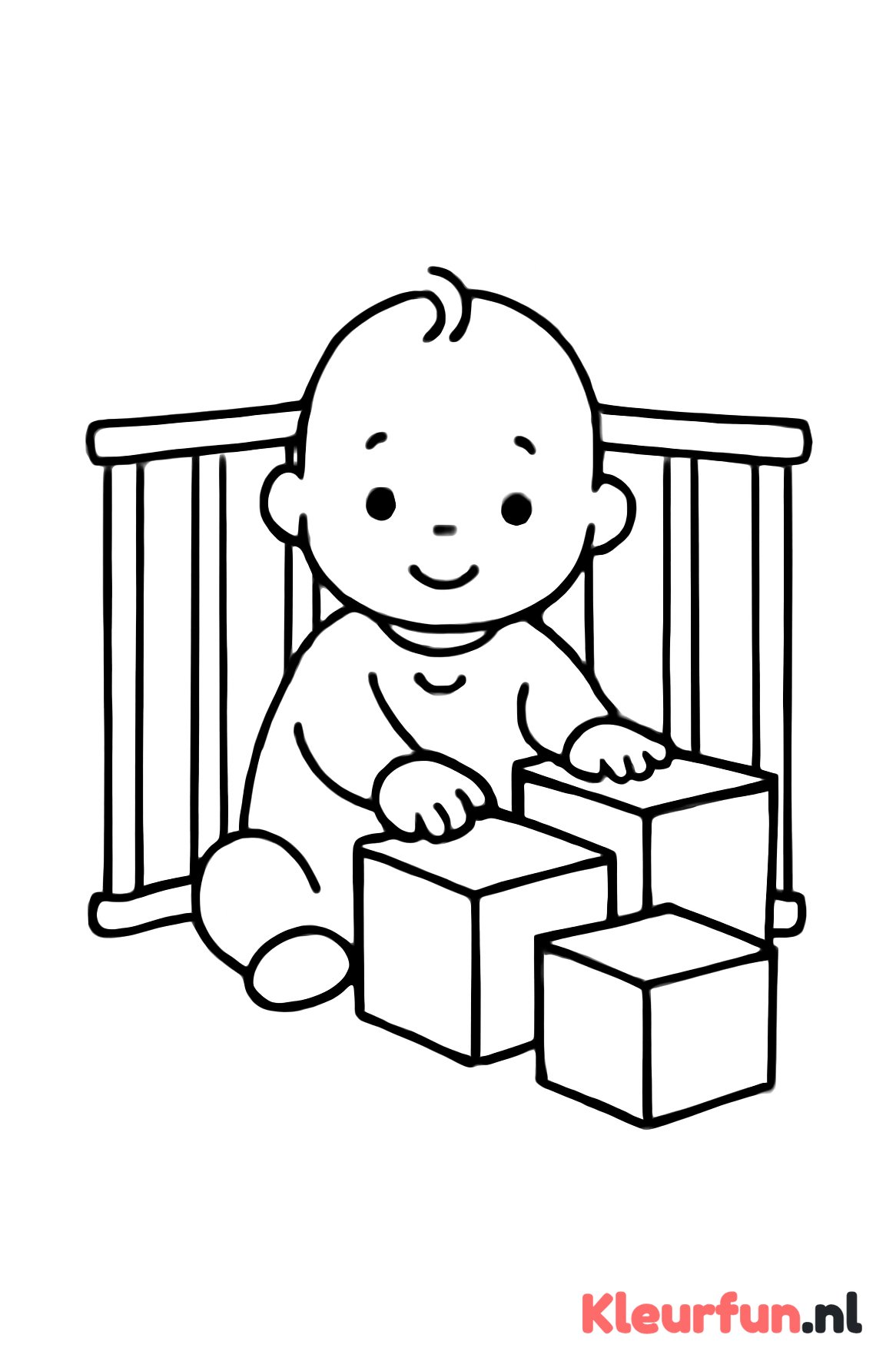 Baby in box met speelgoed
