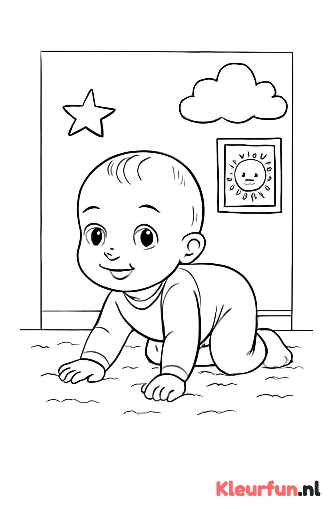 Baby kruipend op de vloer
