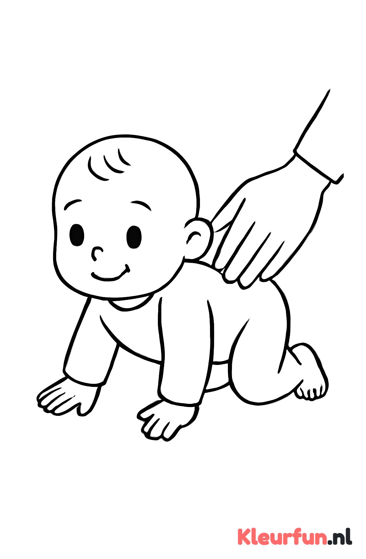 Baby kruipt met ouderbegeleiding
