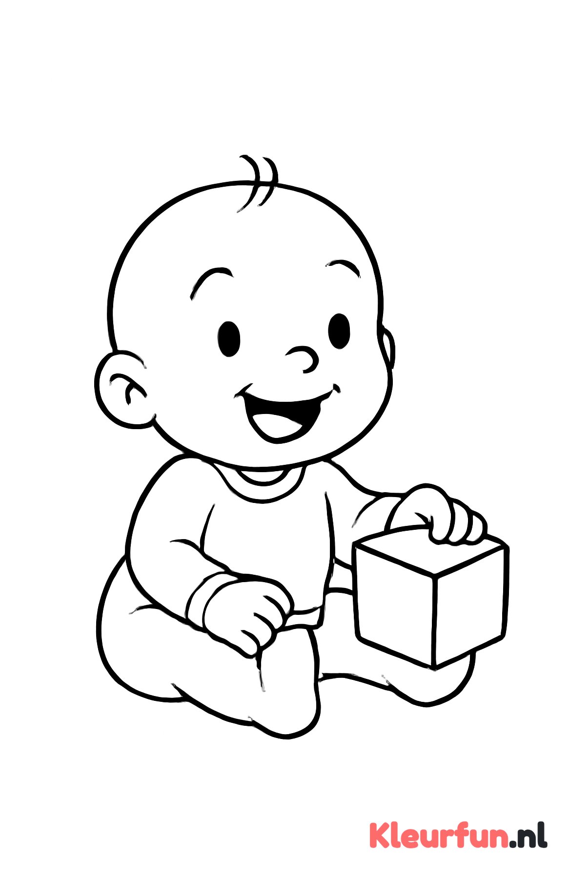 Lachende baby met speelgoedblok