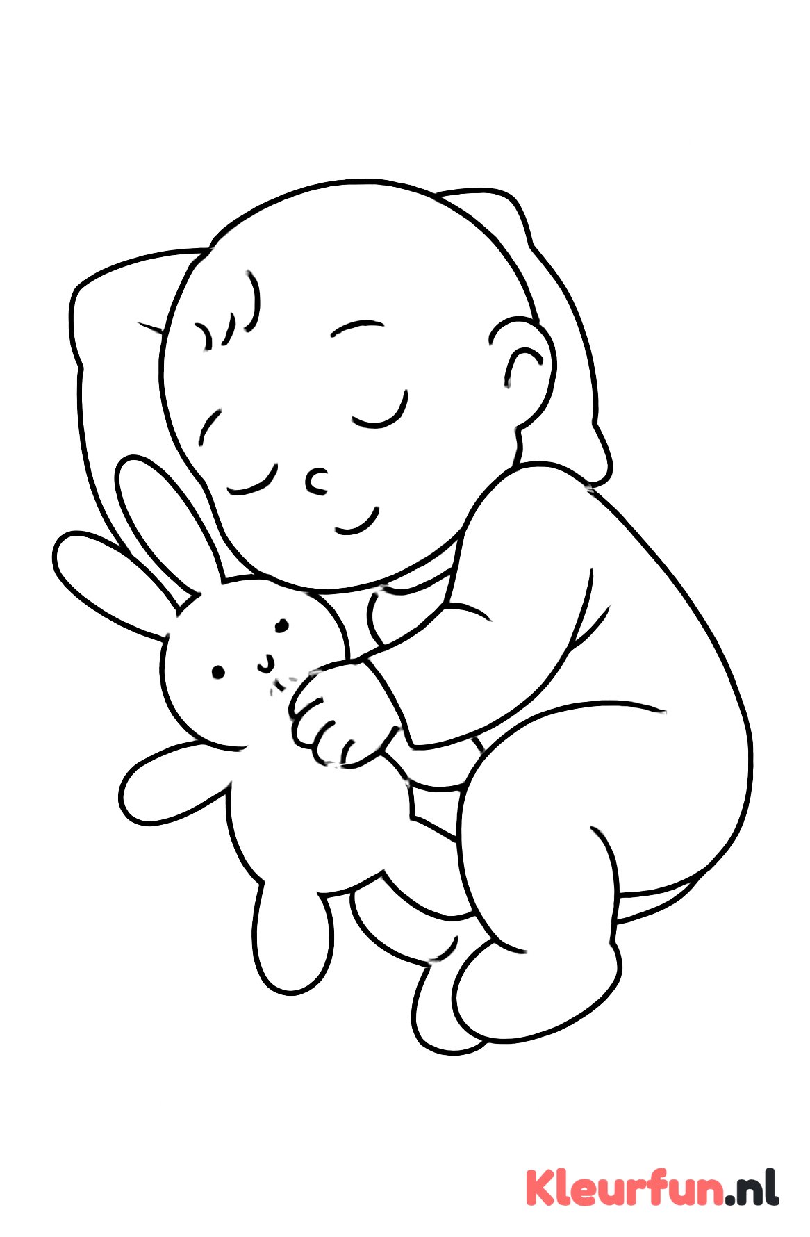 Slaapende baby met knuffelkonijn
