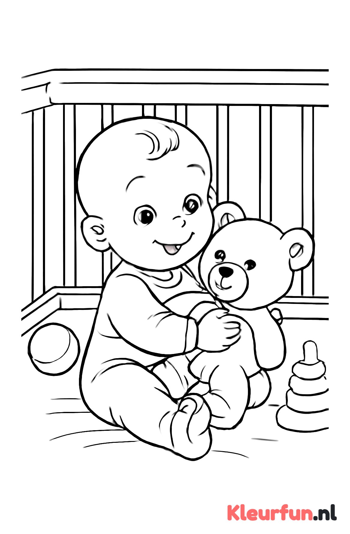 Baby speelt met teddybeer