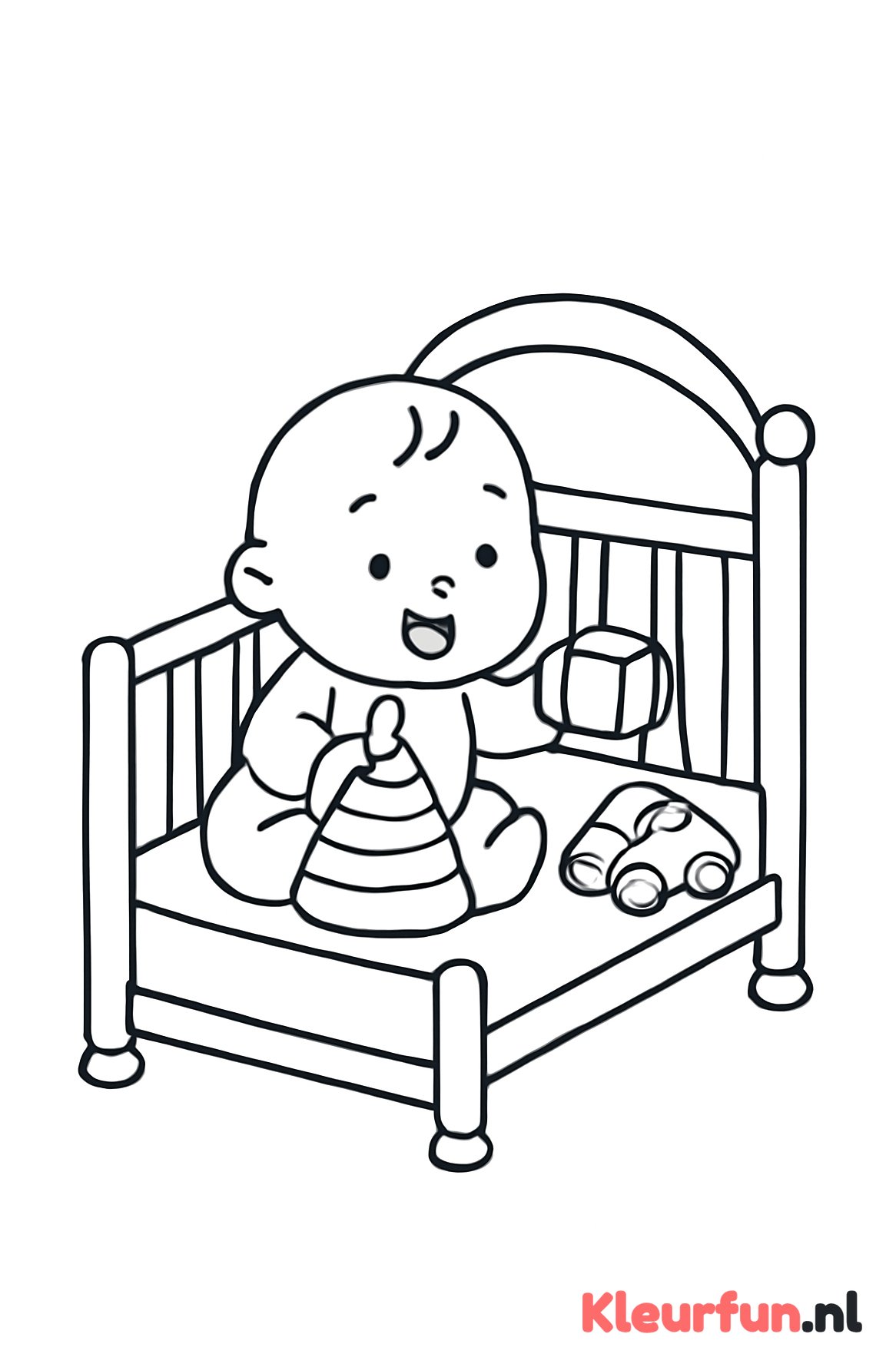 Baby speelt in wieg