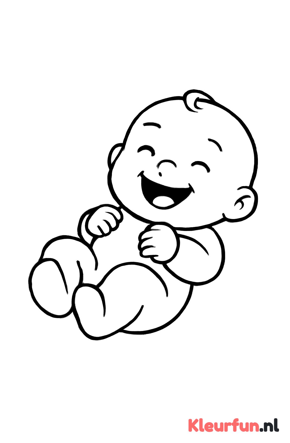 Baby die lacht op haar rug