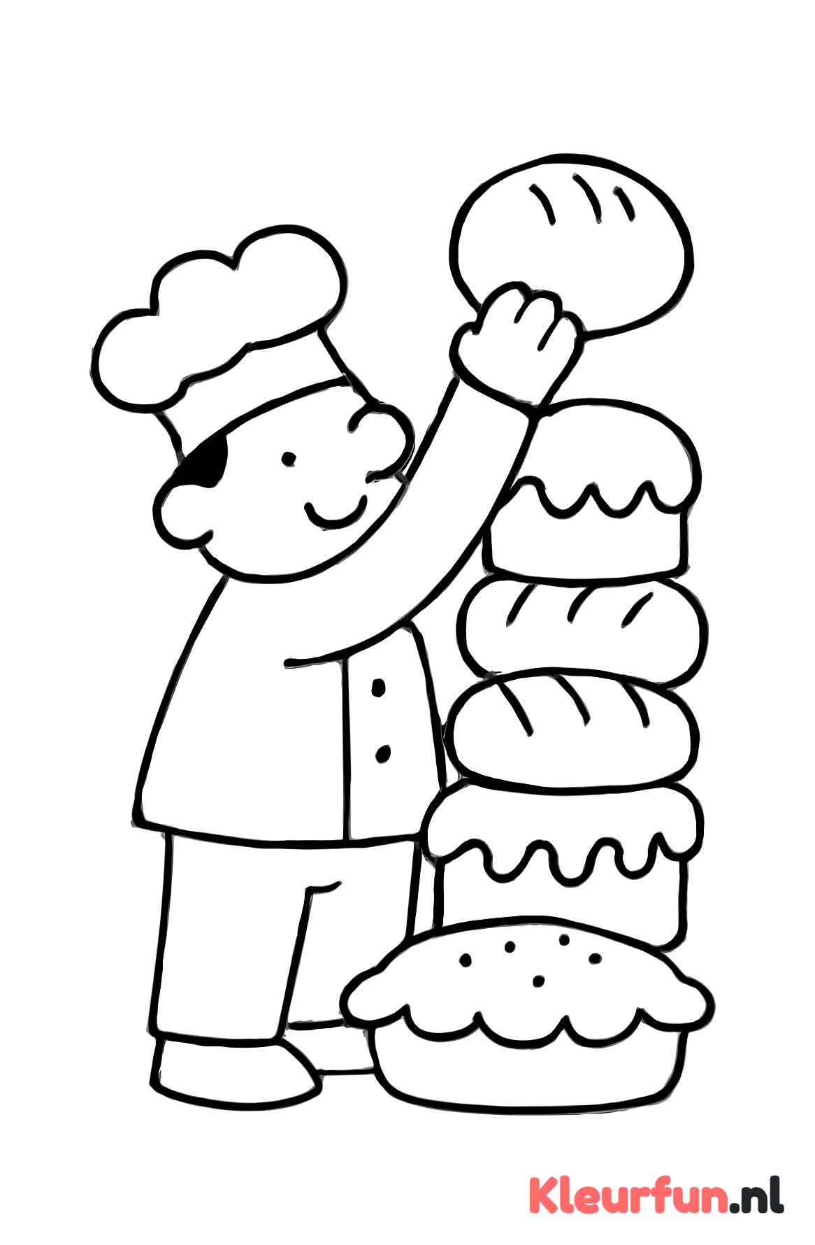 Bakker met toren van broodjes