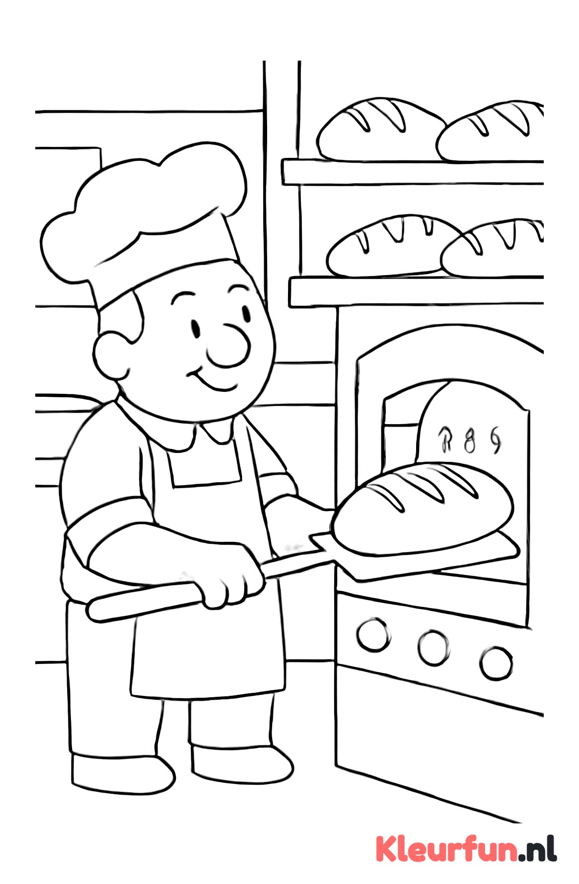 Bakker haalt brood uit de oven