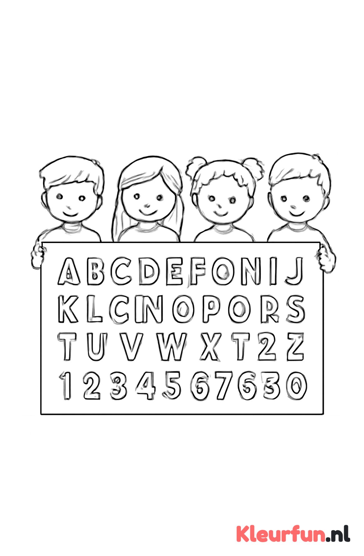 Kinderen met banner met letters en cijfers