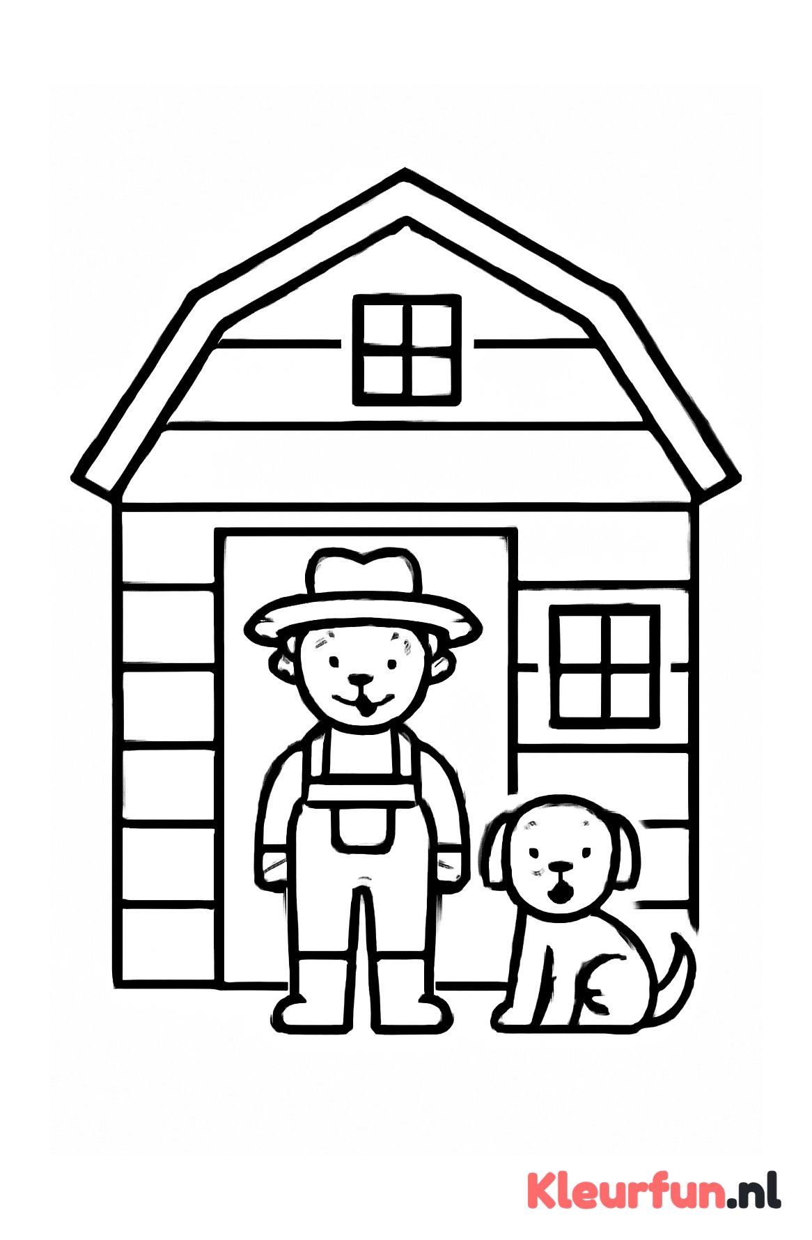 Boer met hond bij boerderij
