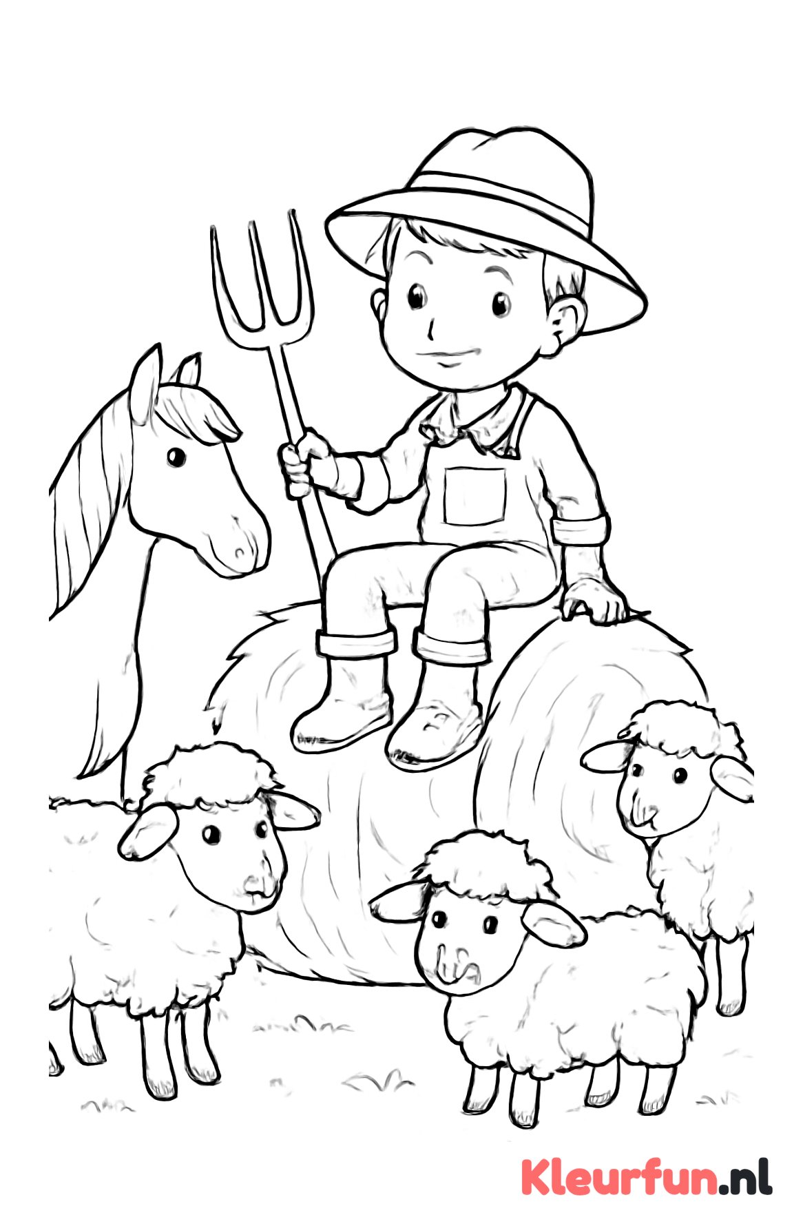 Boer op hooibaal met dieren