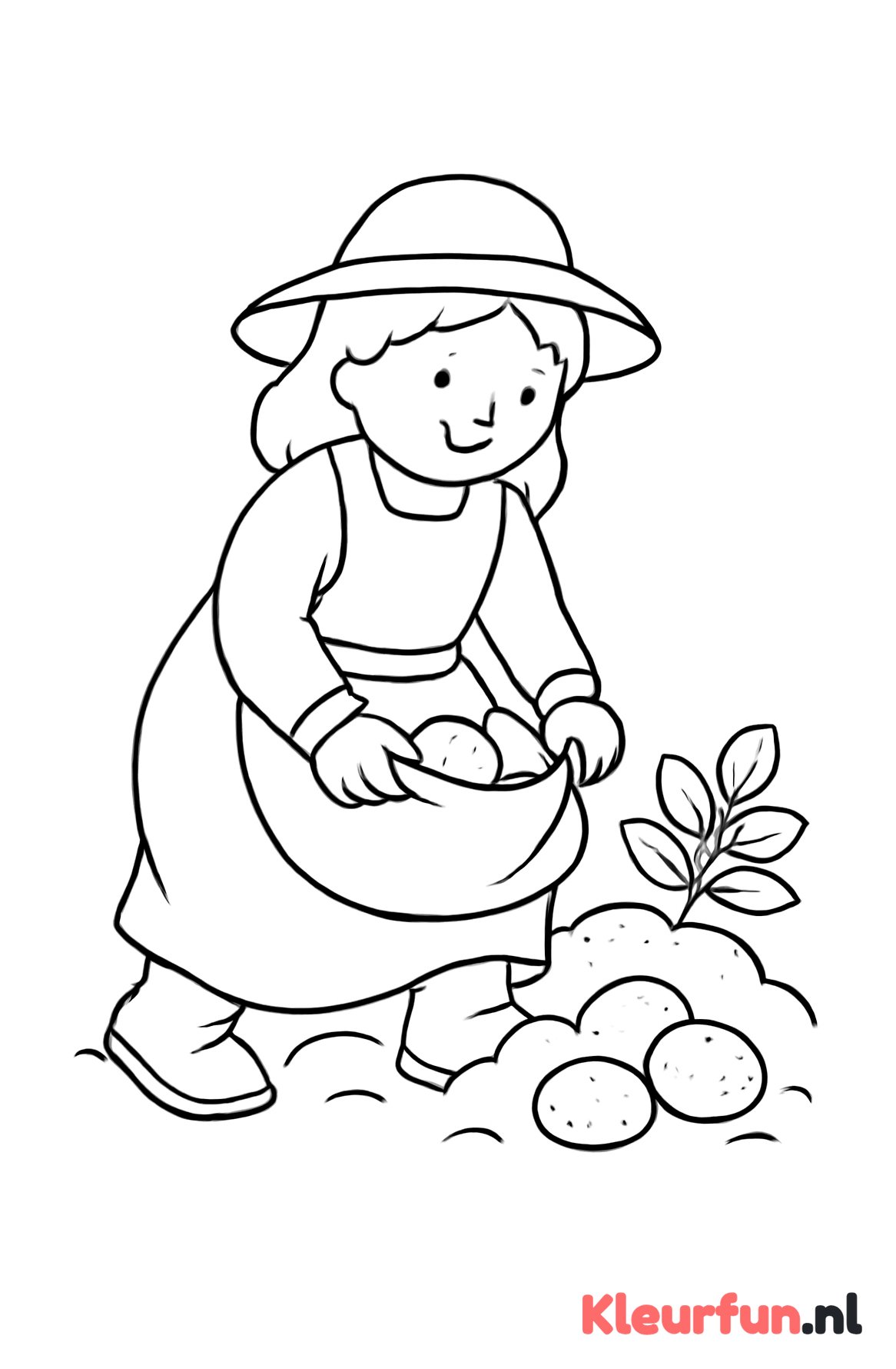 Boerin haalt aardappels uit de grond