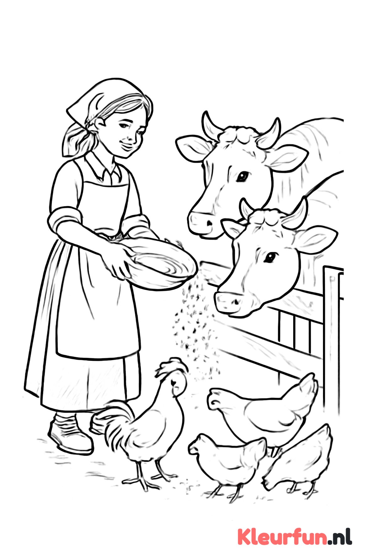 Boerin voedert dieren