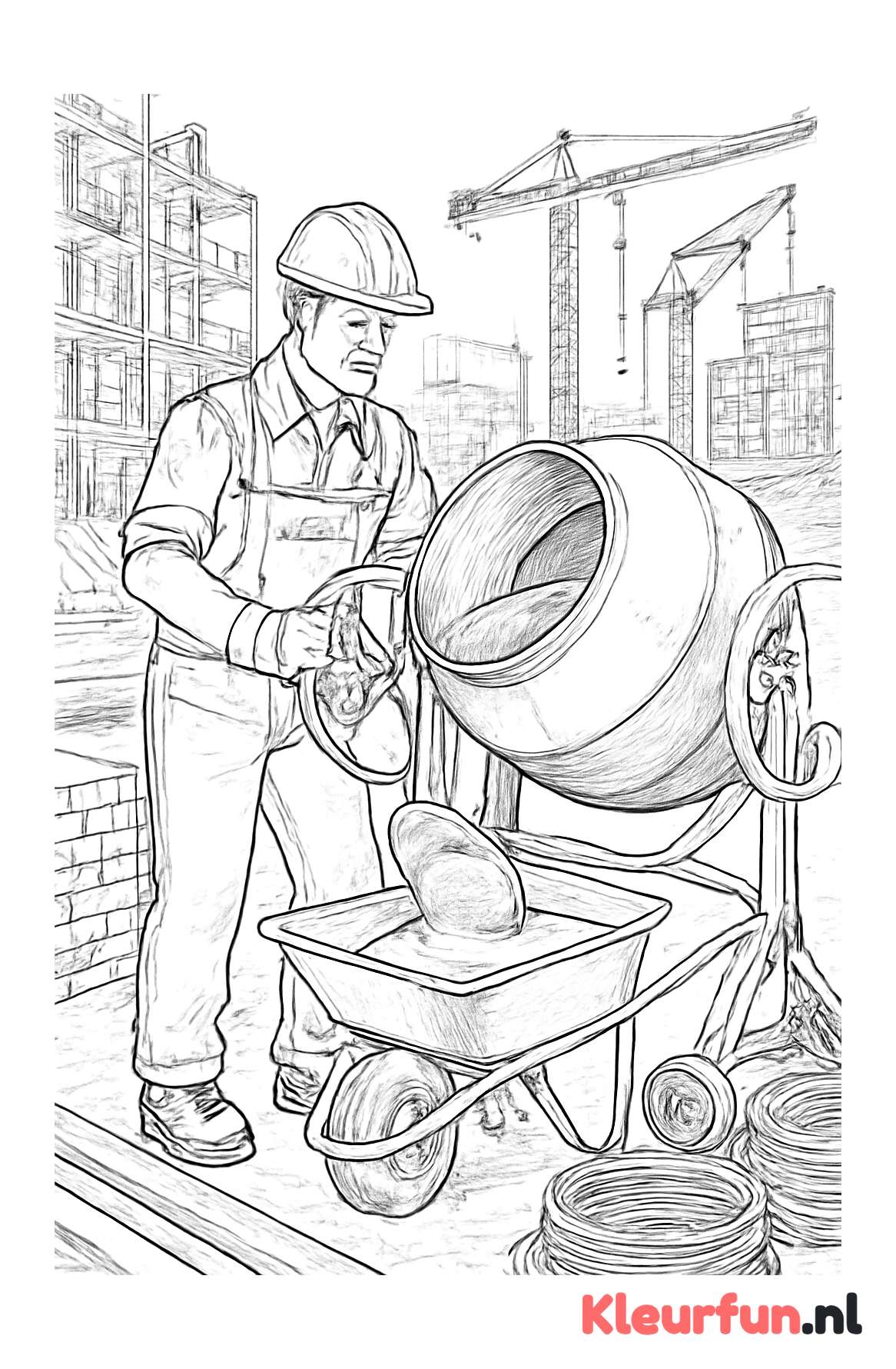 Bouwvakker aan de betonmixer