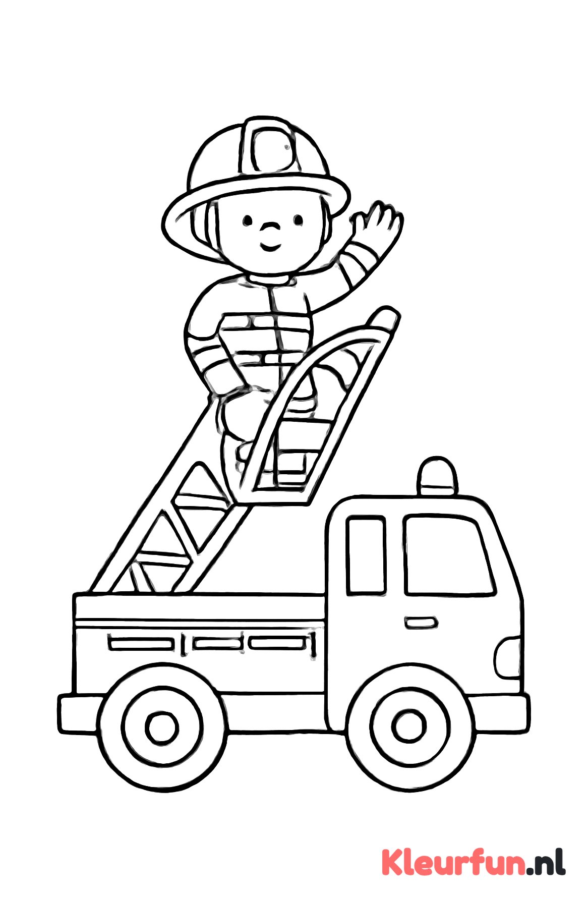 Brandweerladder met brandweerman
