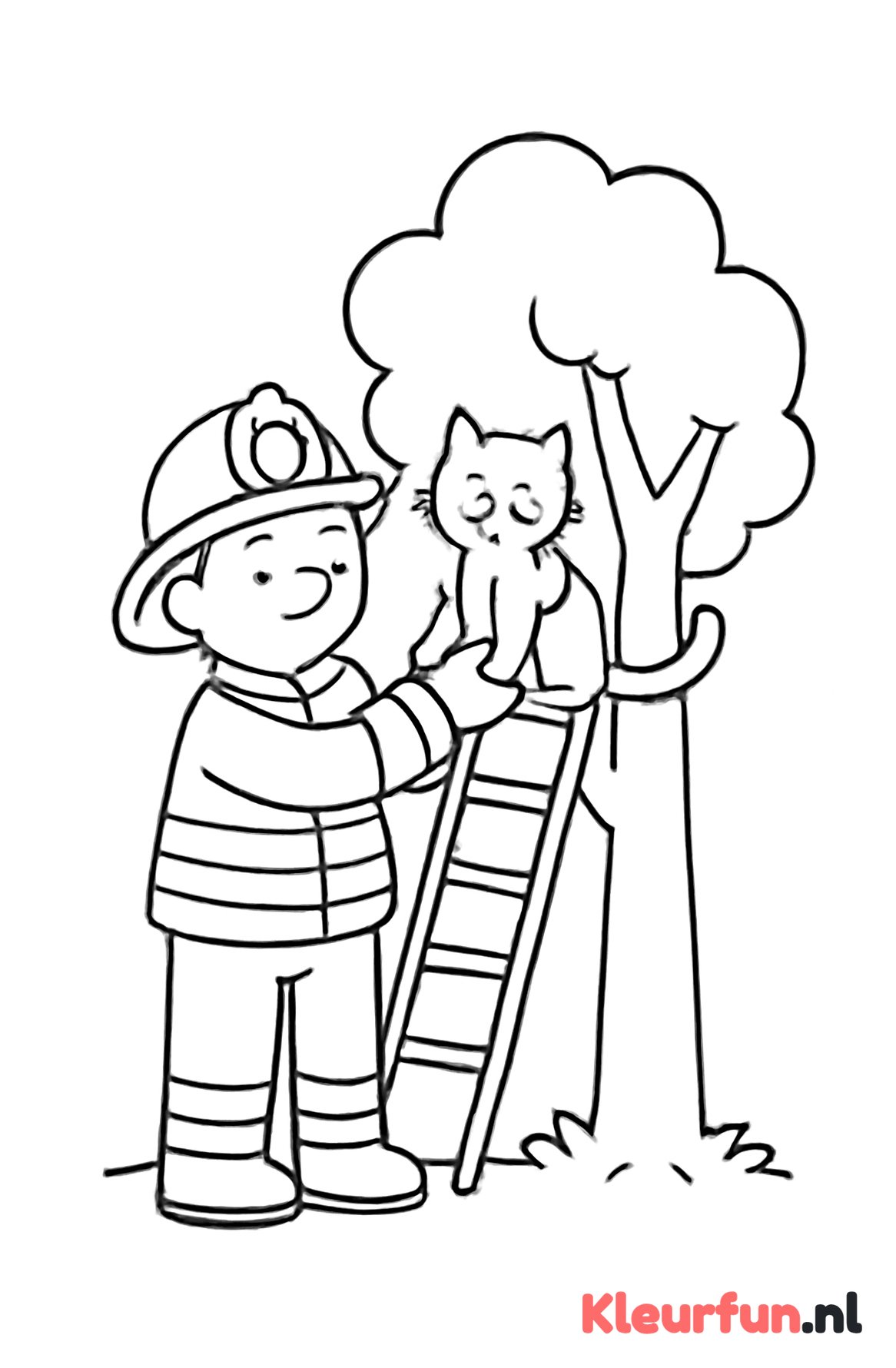 Brandweerman redt kat uit boom