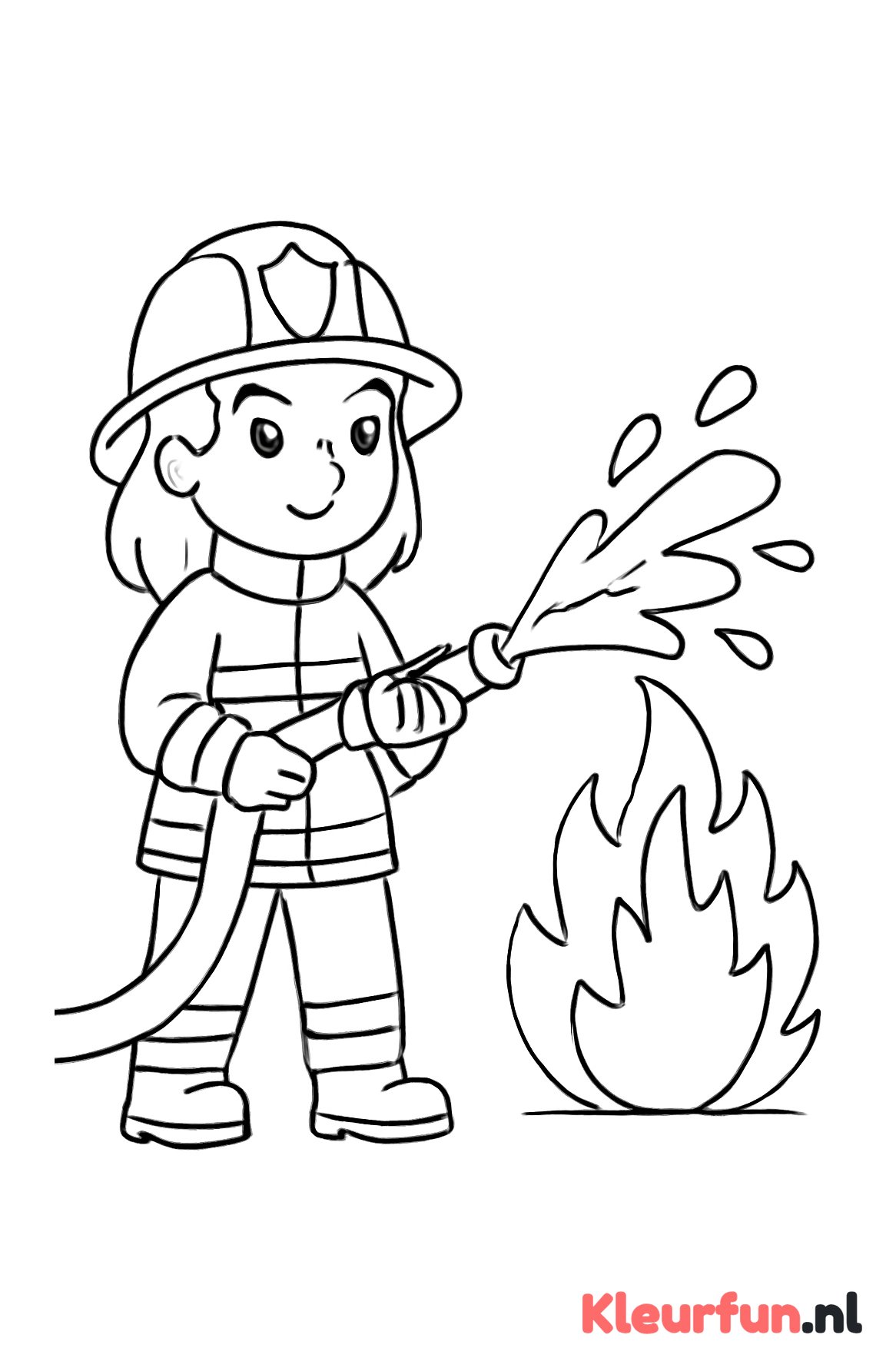 Brandweervrouw met brandslang
