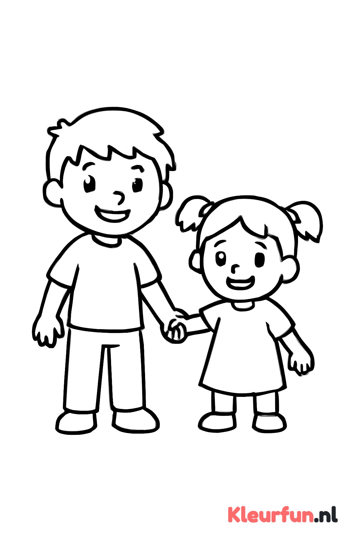 Broer en zus hand in hand