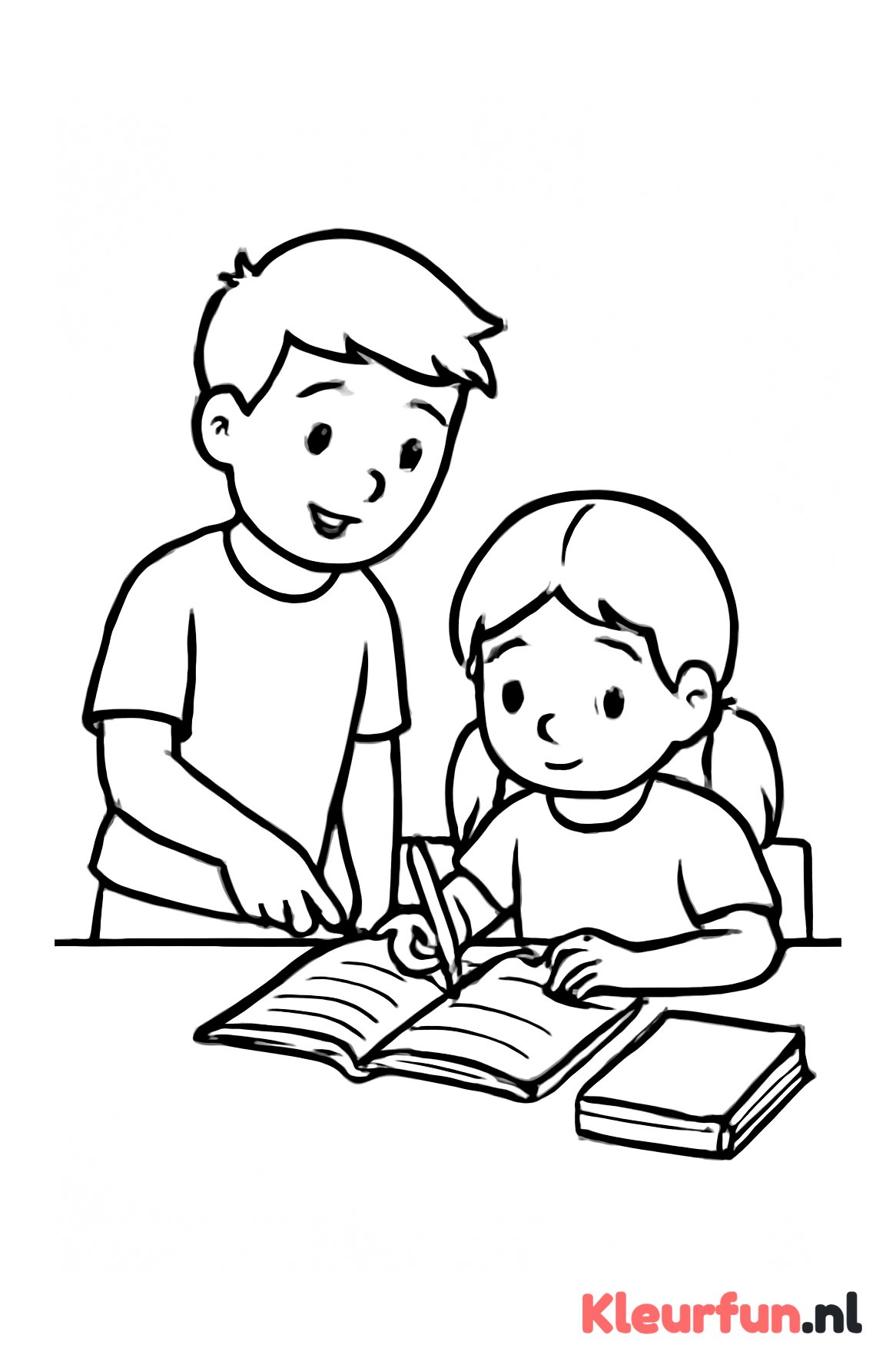 Broer helpt zus met huiswerk