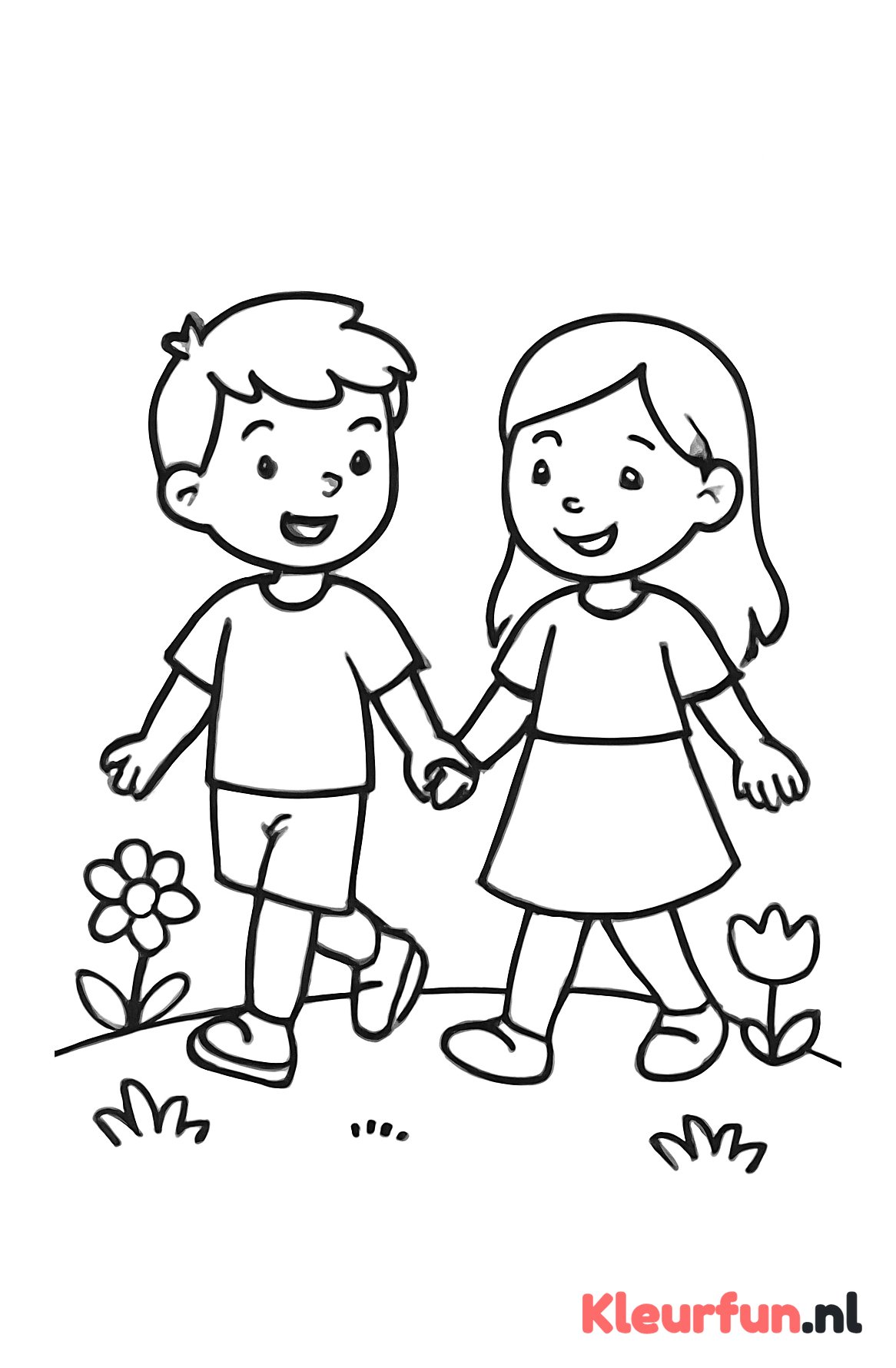 Broer en zus hand in hand