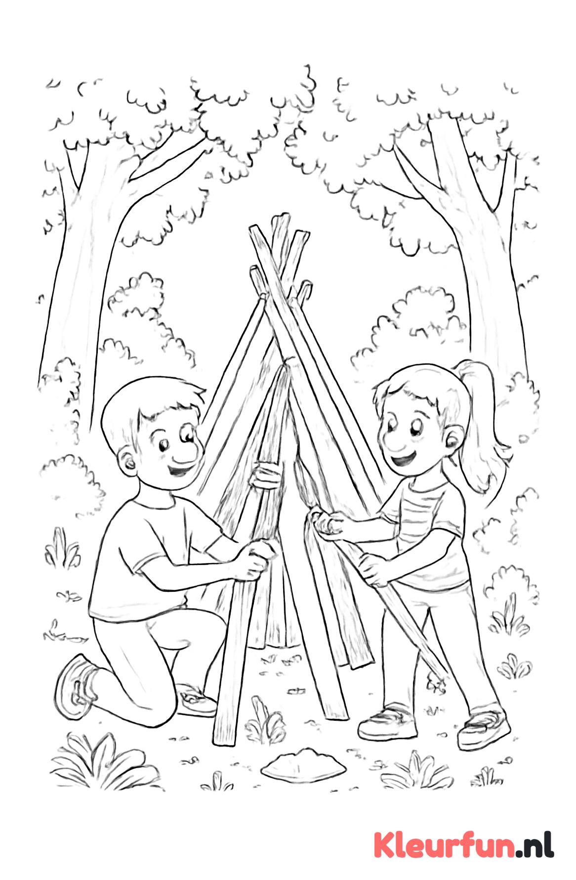 Broer en zus bouwen samen een hut