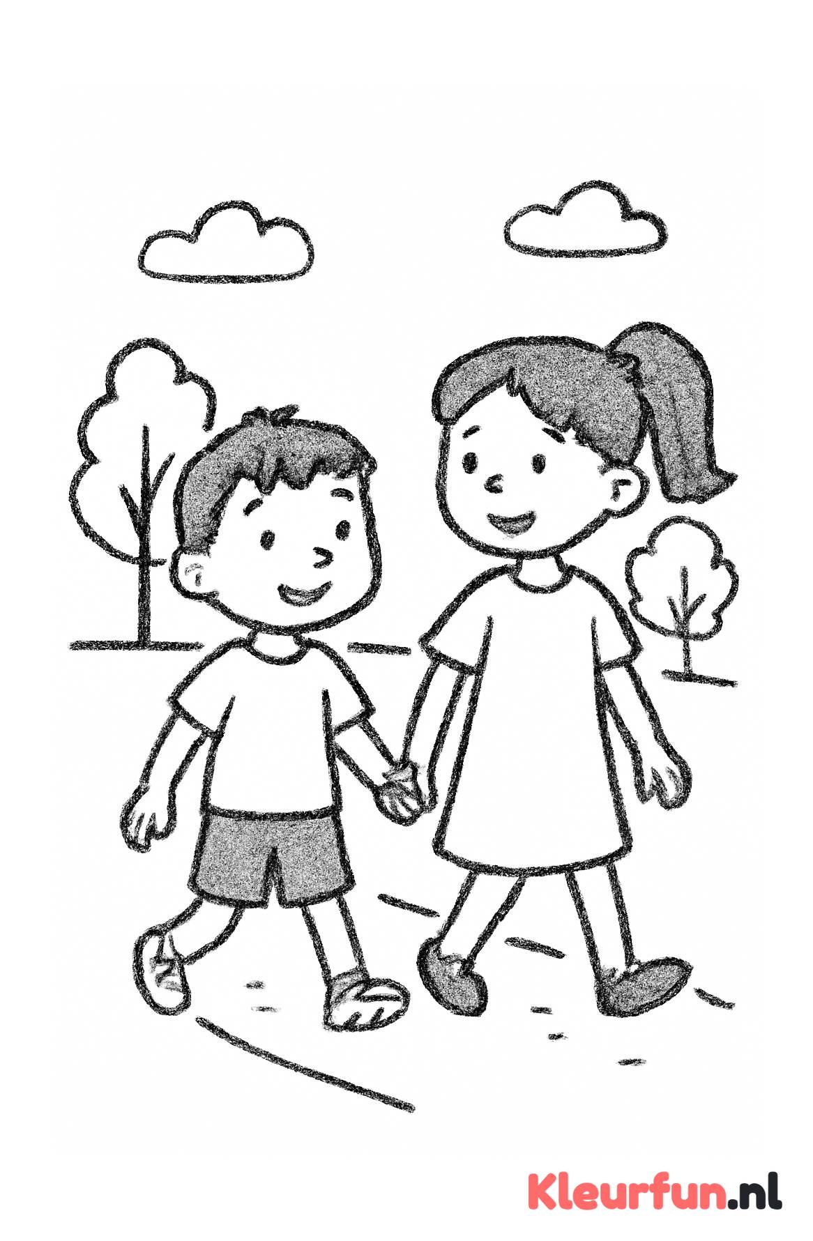 Broer en zus wandelen in het park