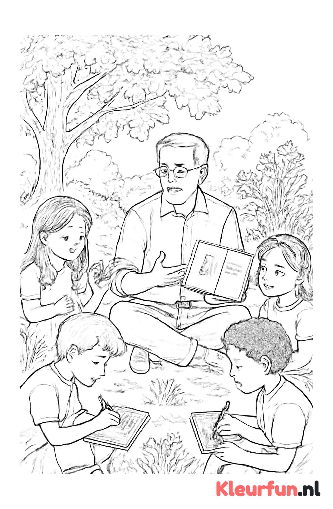 Buitenles met kinderen en leerkracht