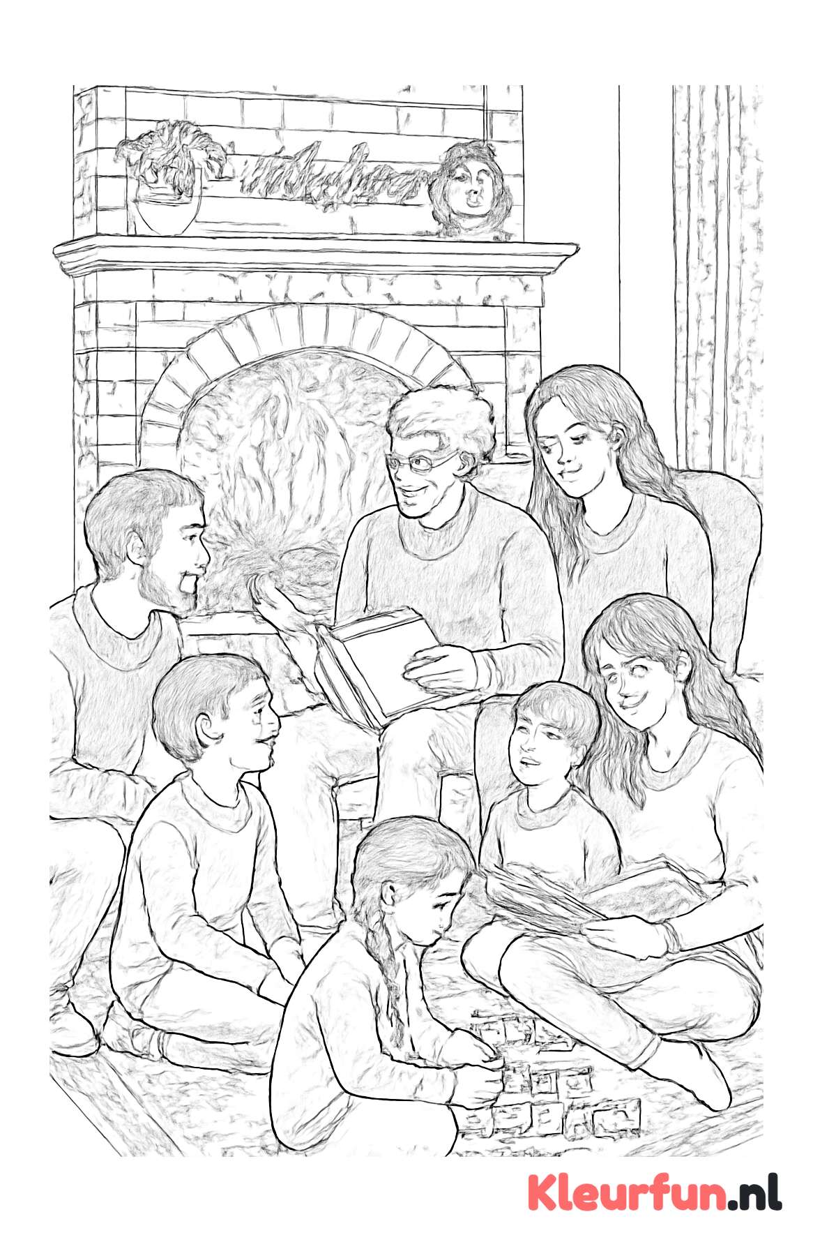 Familie rond de open haard