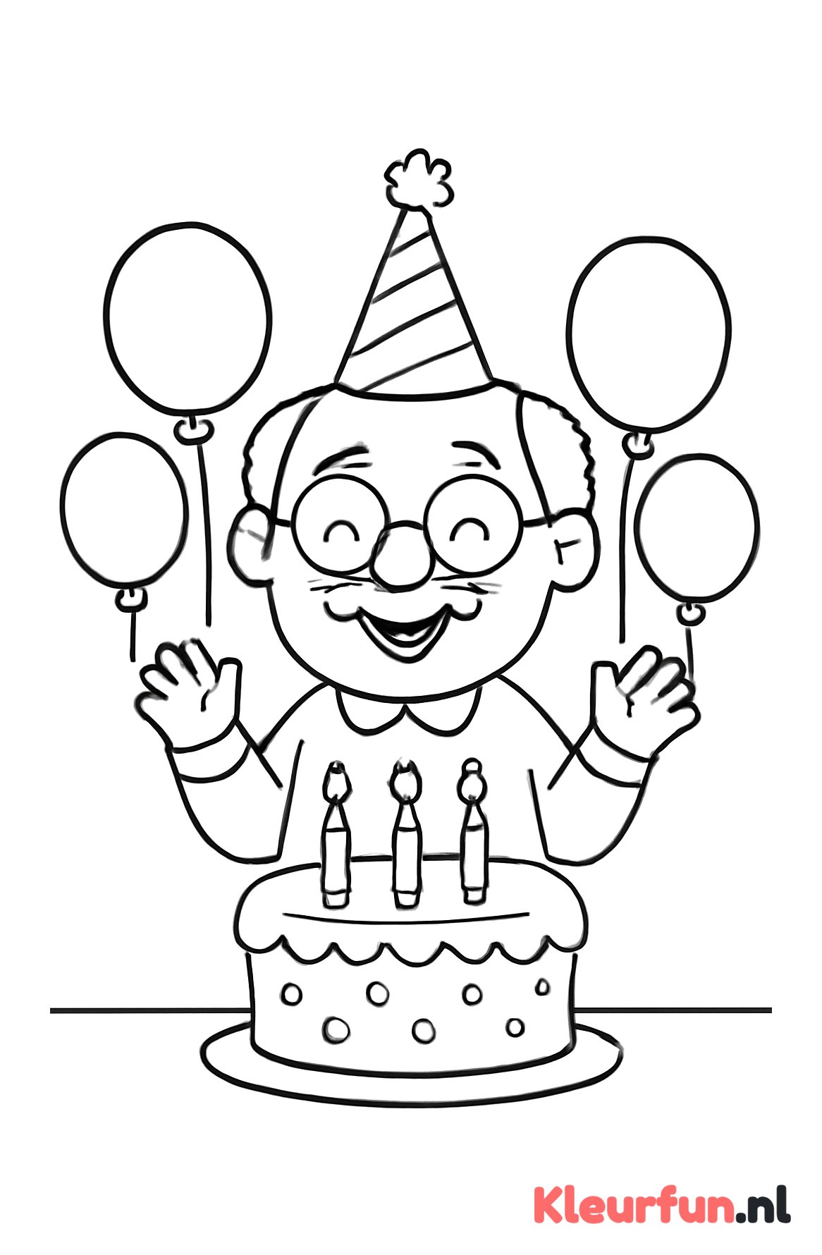 Opa viert zijn verjaardag met ballonnen en taart