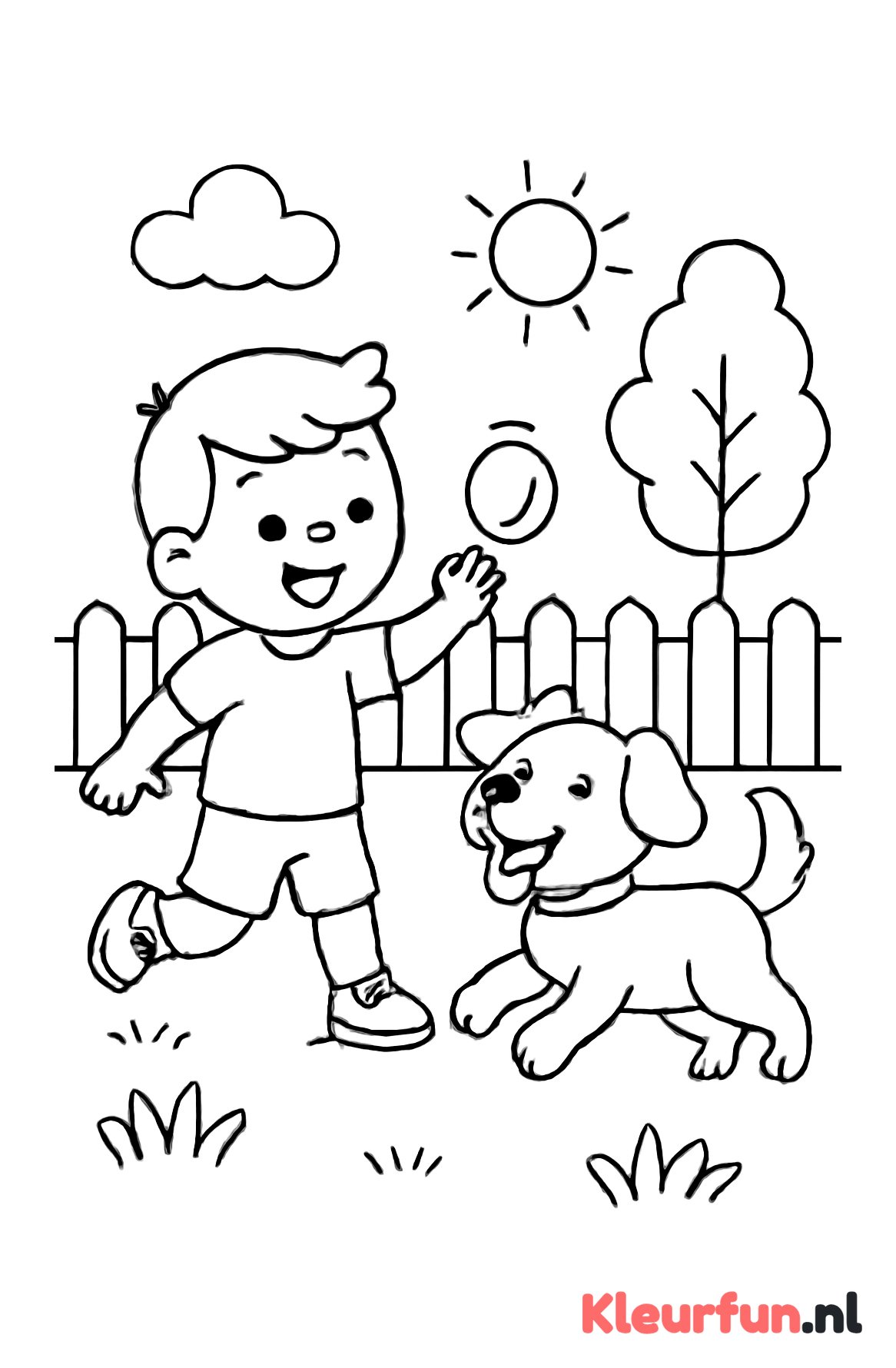 Jongen speelt met hond