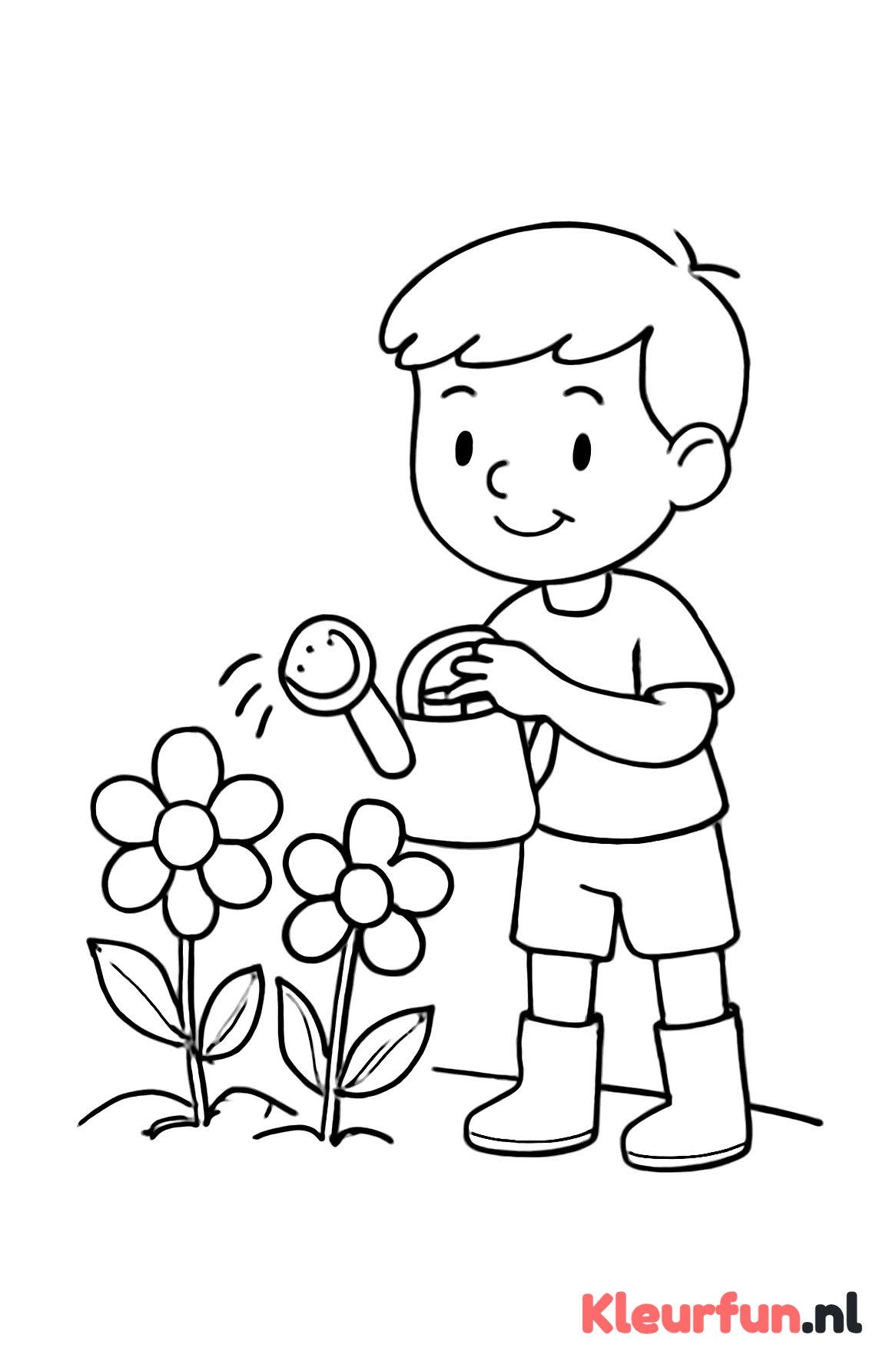 Jongen helpt in de tuin