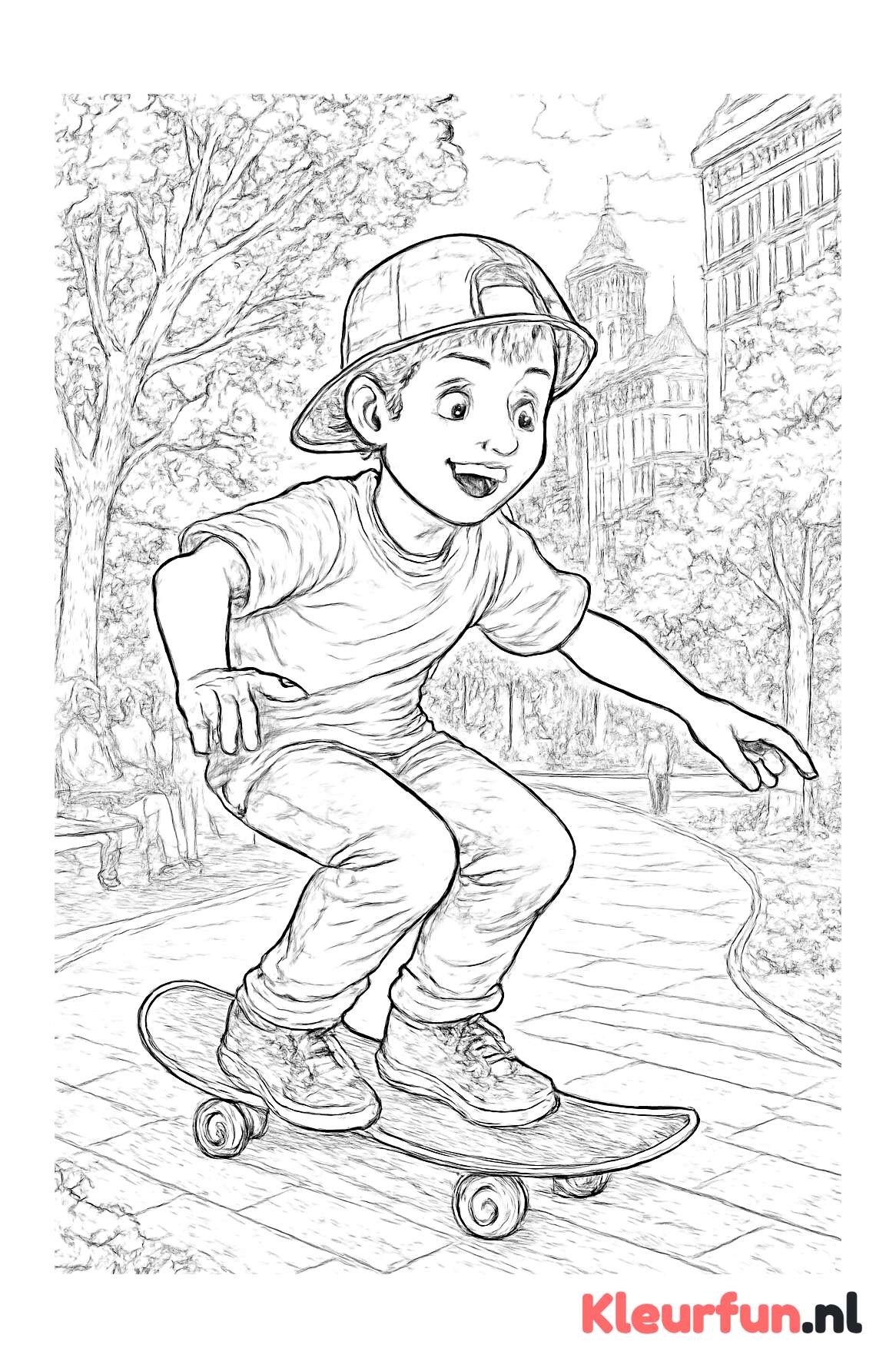 Jongen met skateboard in het stadspark