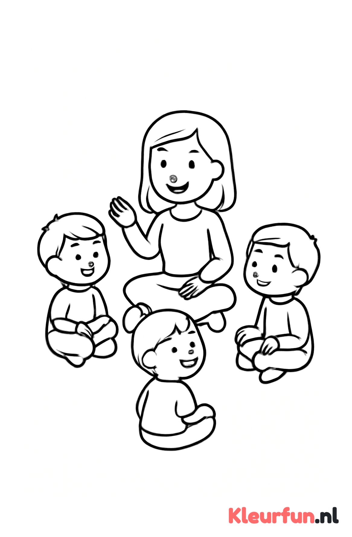Juf met kinderen in een kring