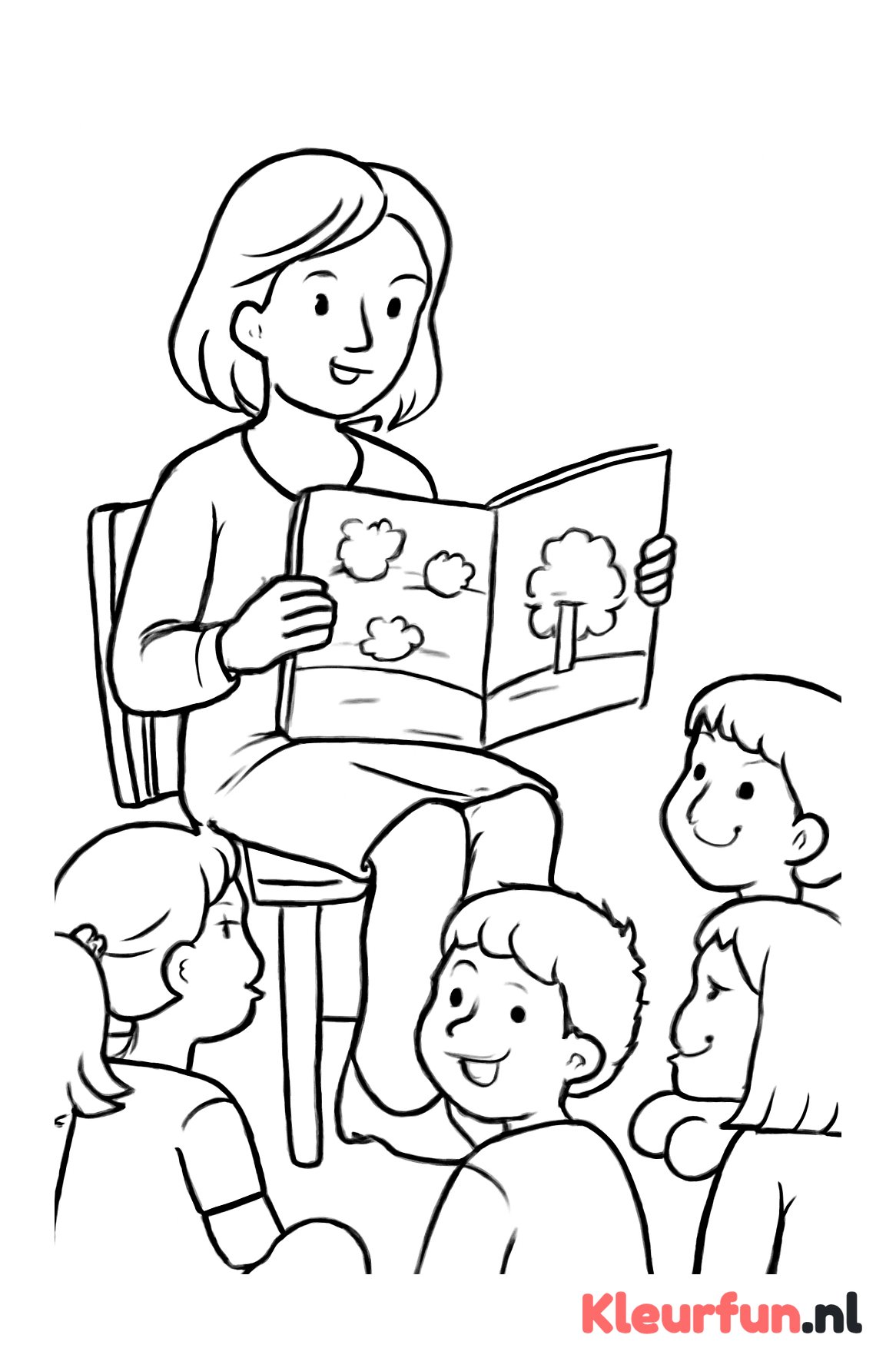 Juf leest voor uit prentenboek