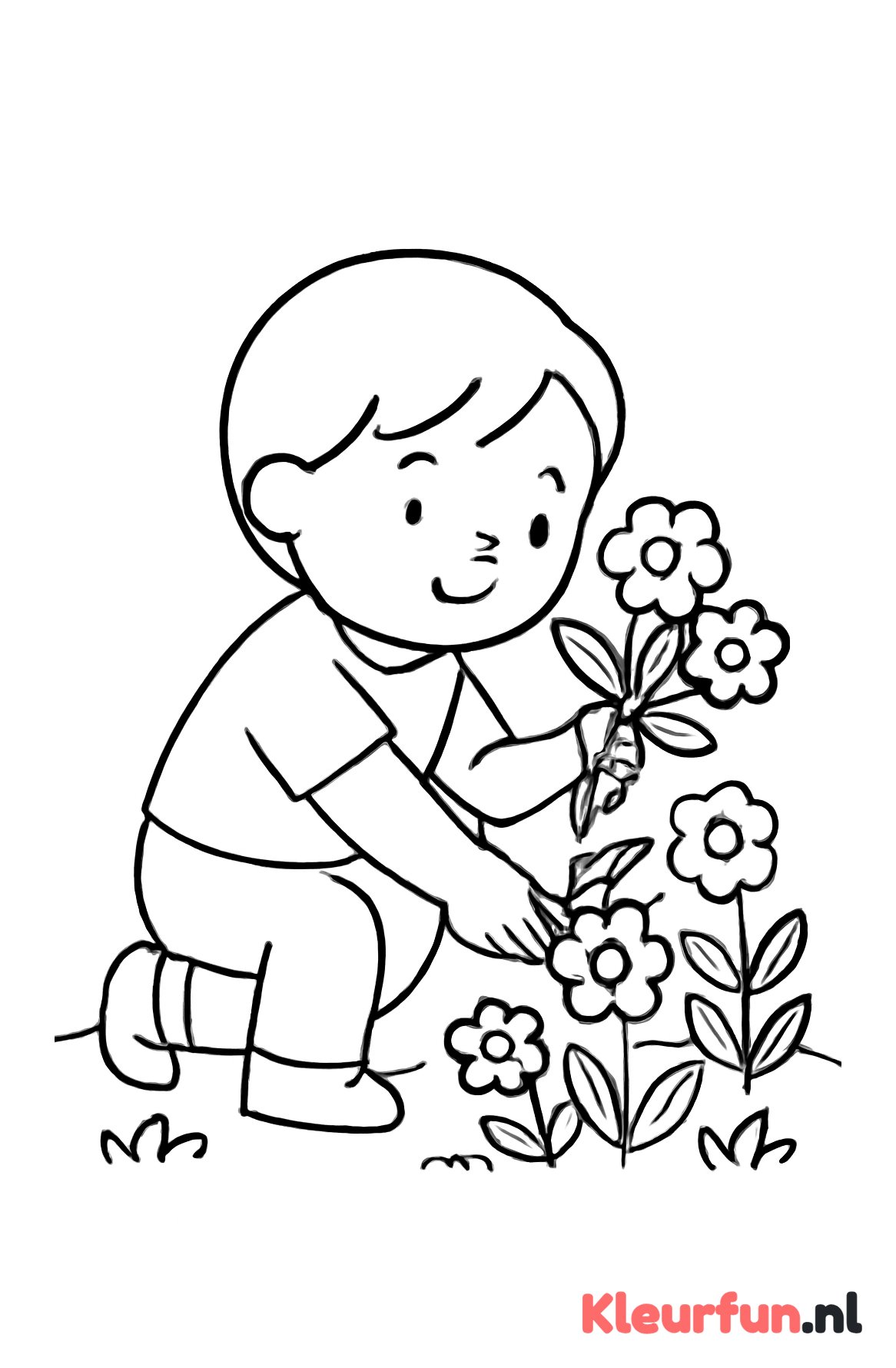 Kind bloemen plukken