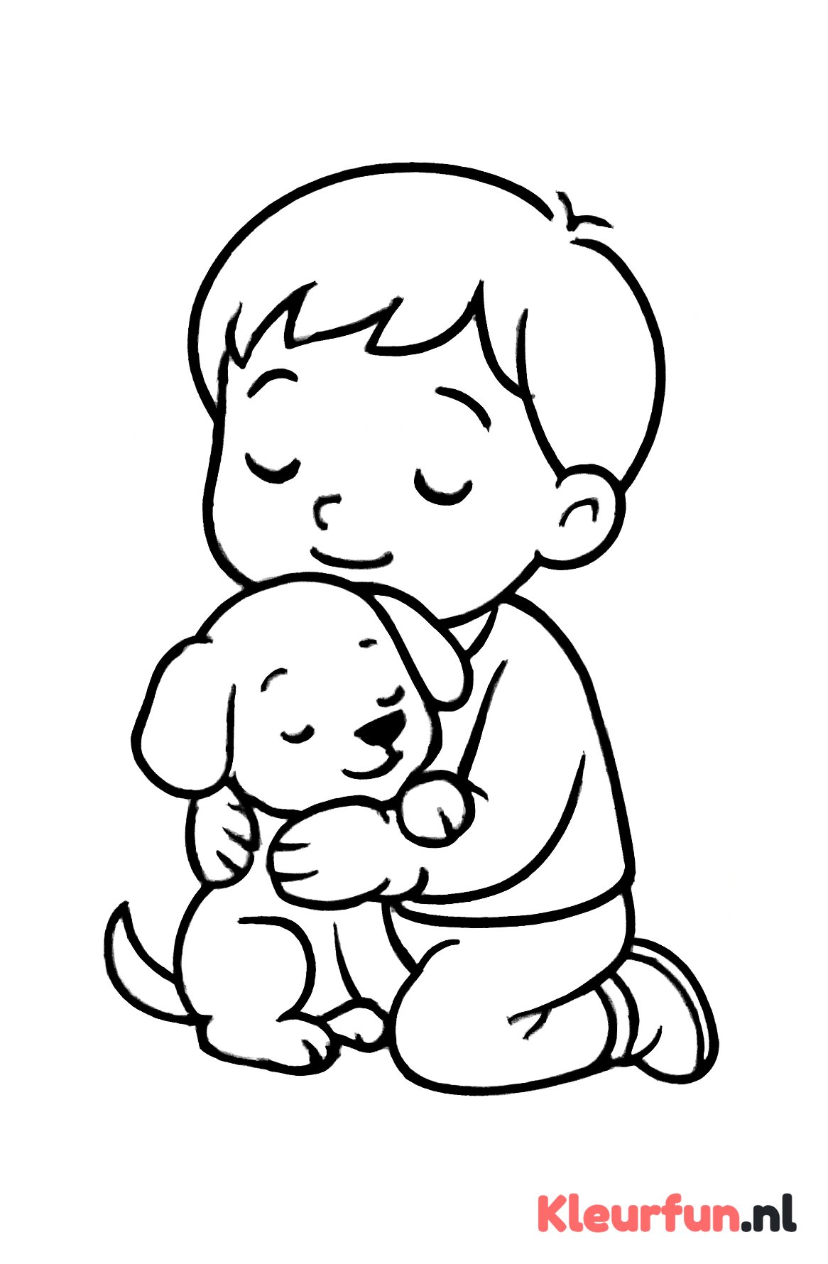 Kind knuffelt puppy