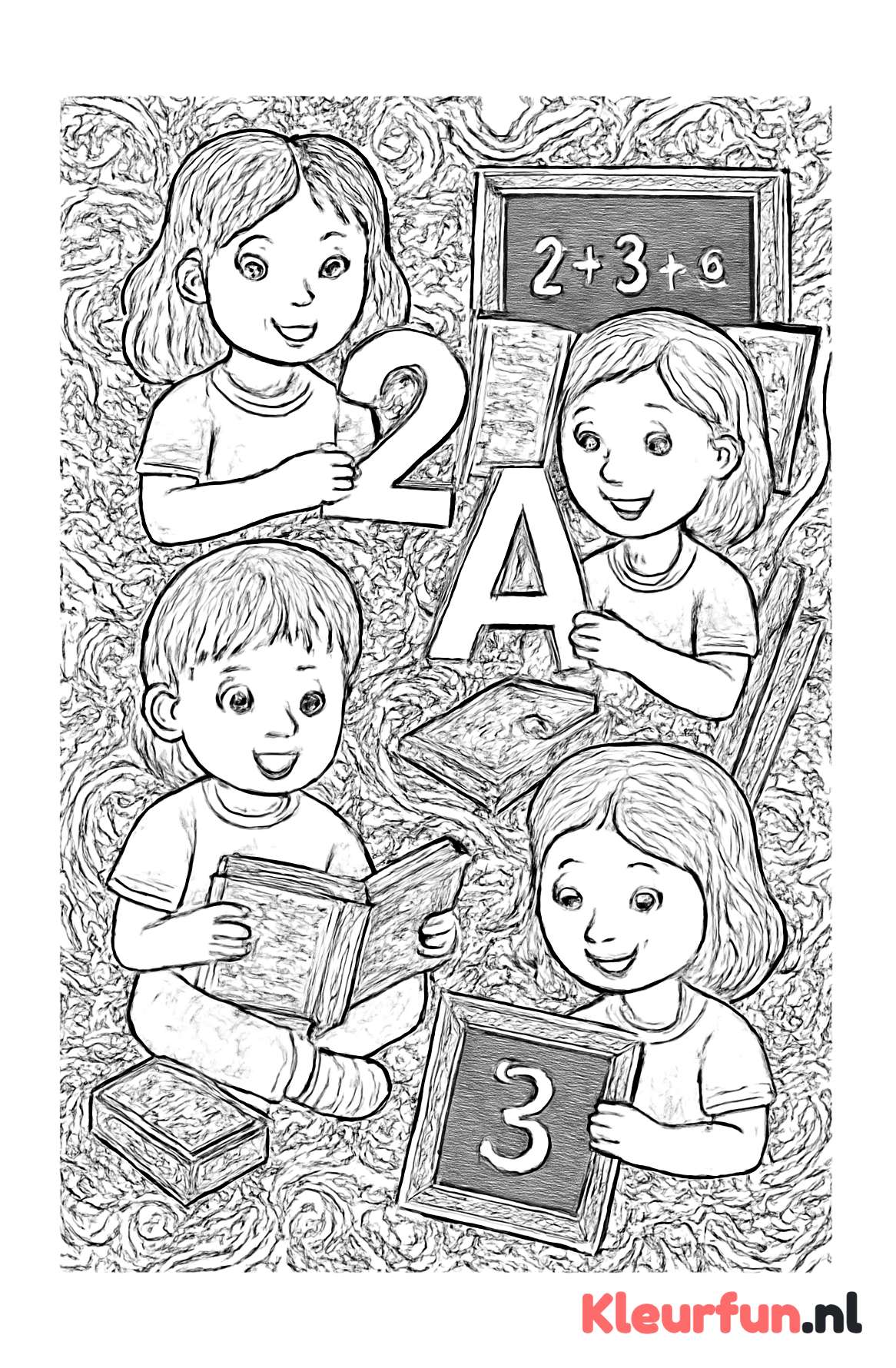 Kinderen leren cijfers en letters met educatieve elementen