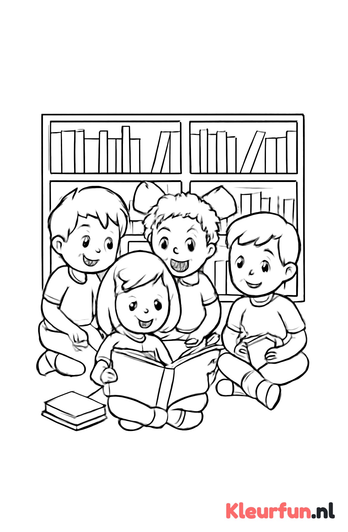 Kinderen lezen in de bibliotheek