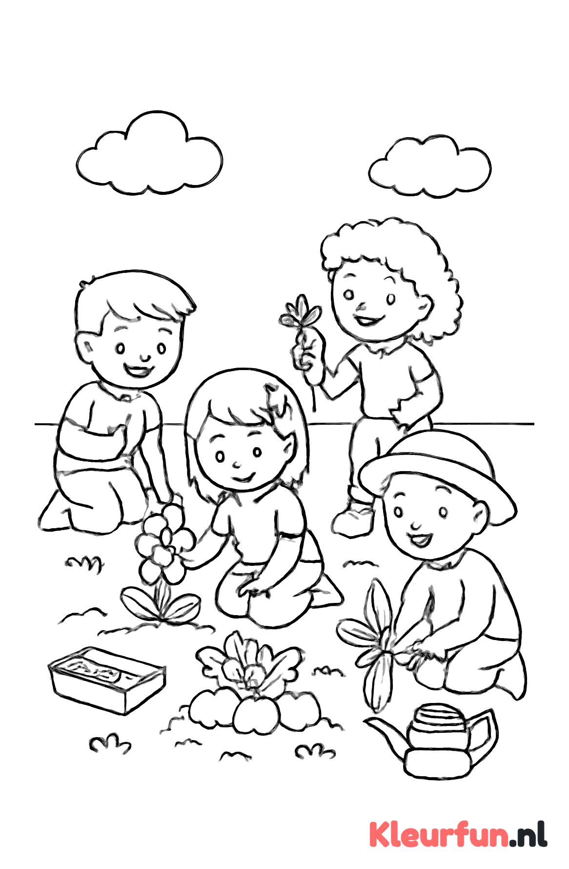 Kinderen helpen in de tuin met planten